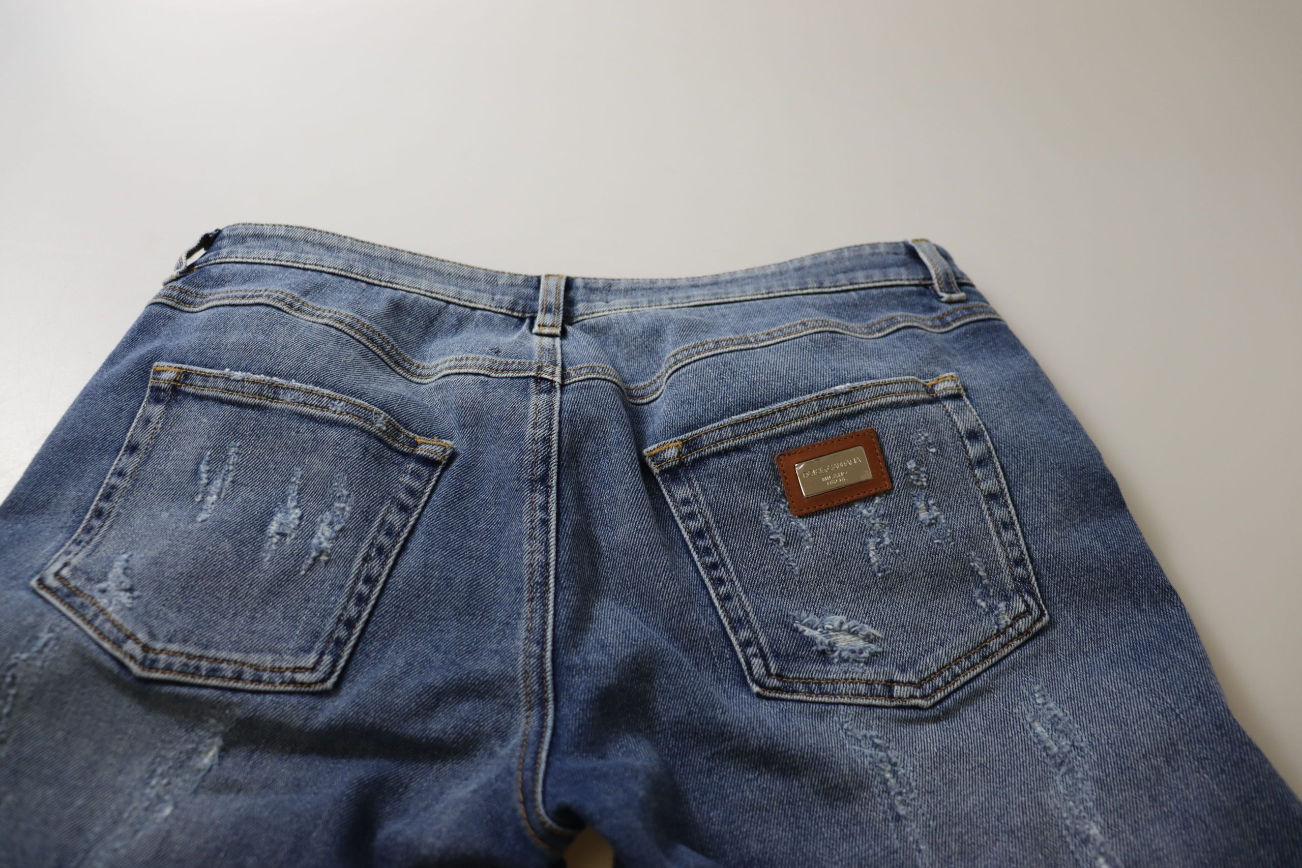 Blauwe gewassen katoenen skinny jeans met lage taille