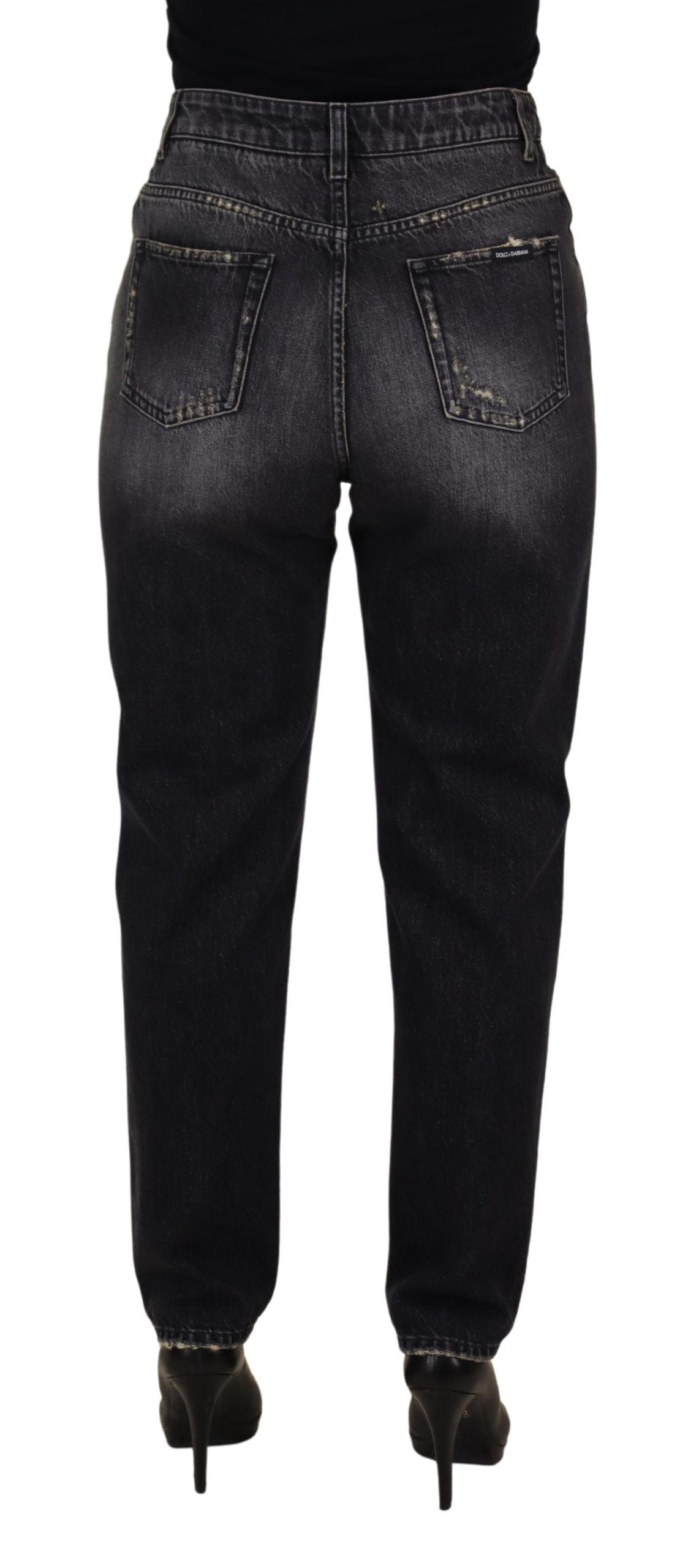 Zwarte gewassen gescheurde jeans met hoge taille