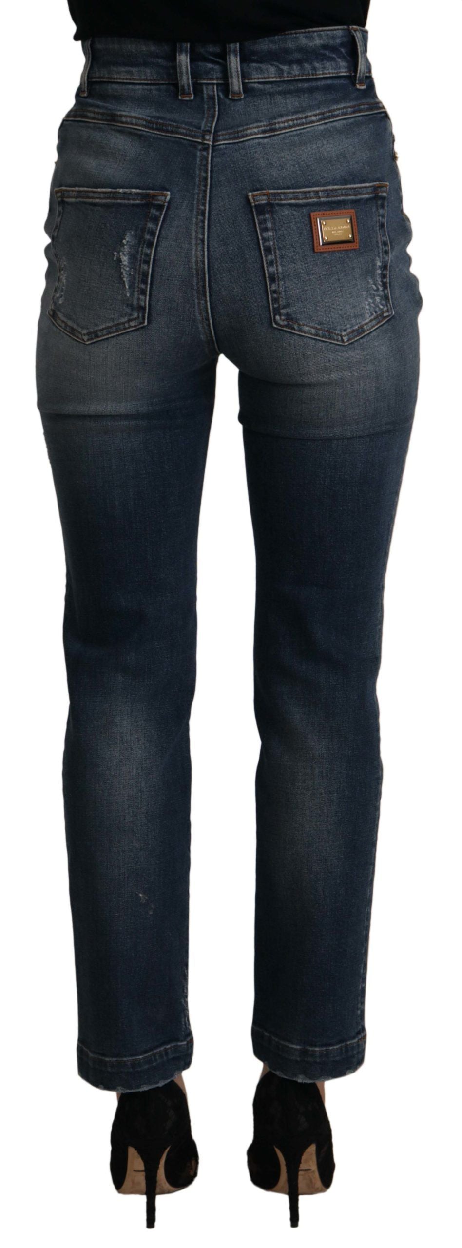 Blauwe denim broek met kristallen versieringen
