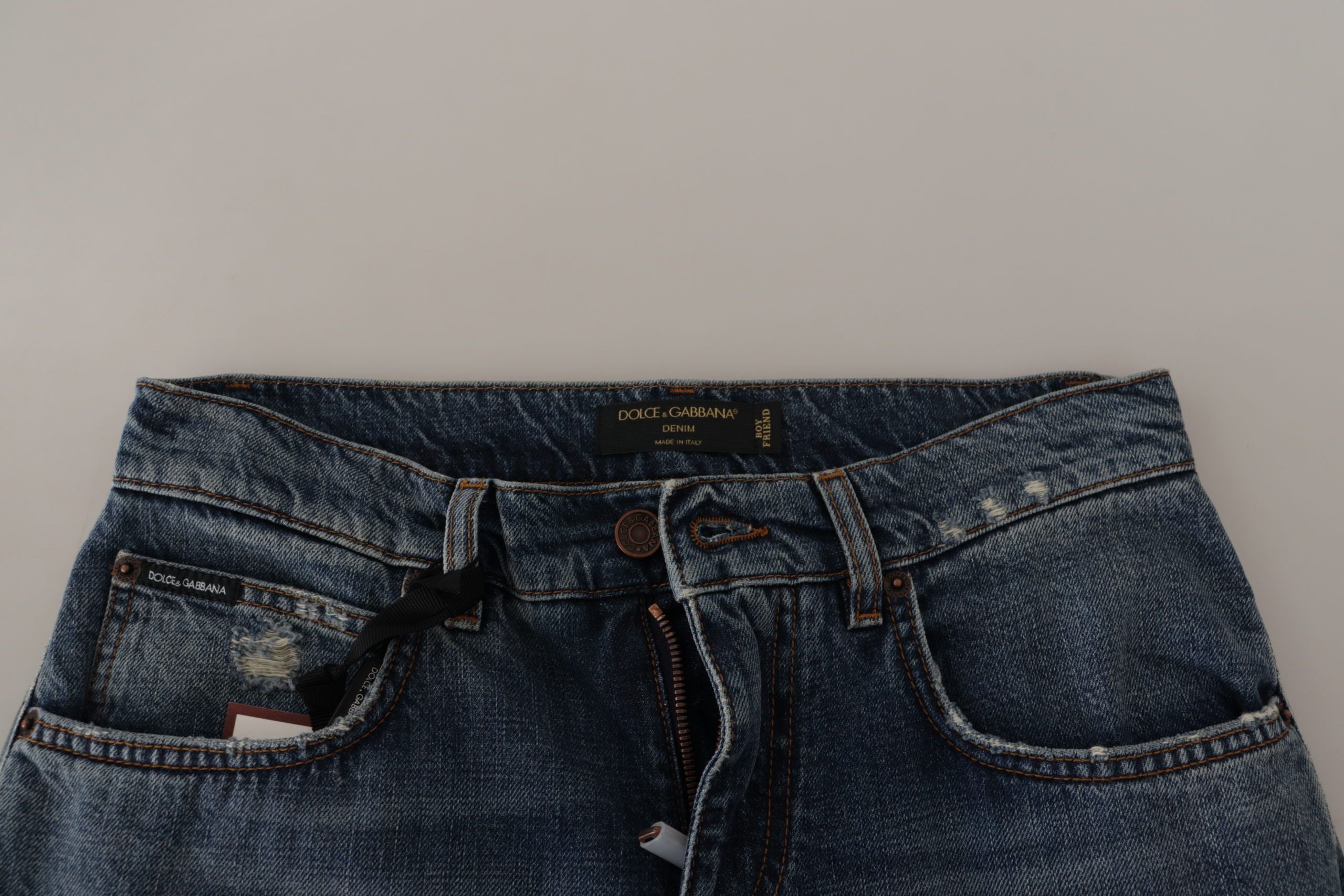 Blauwe denim barok hart logo patch broek jeans