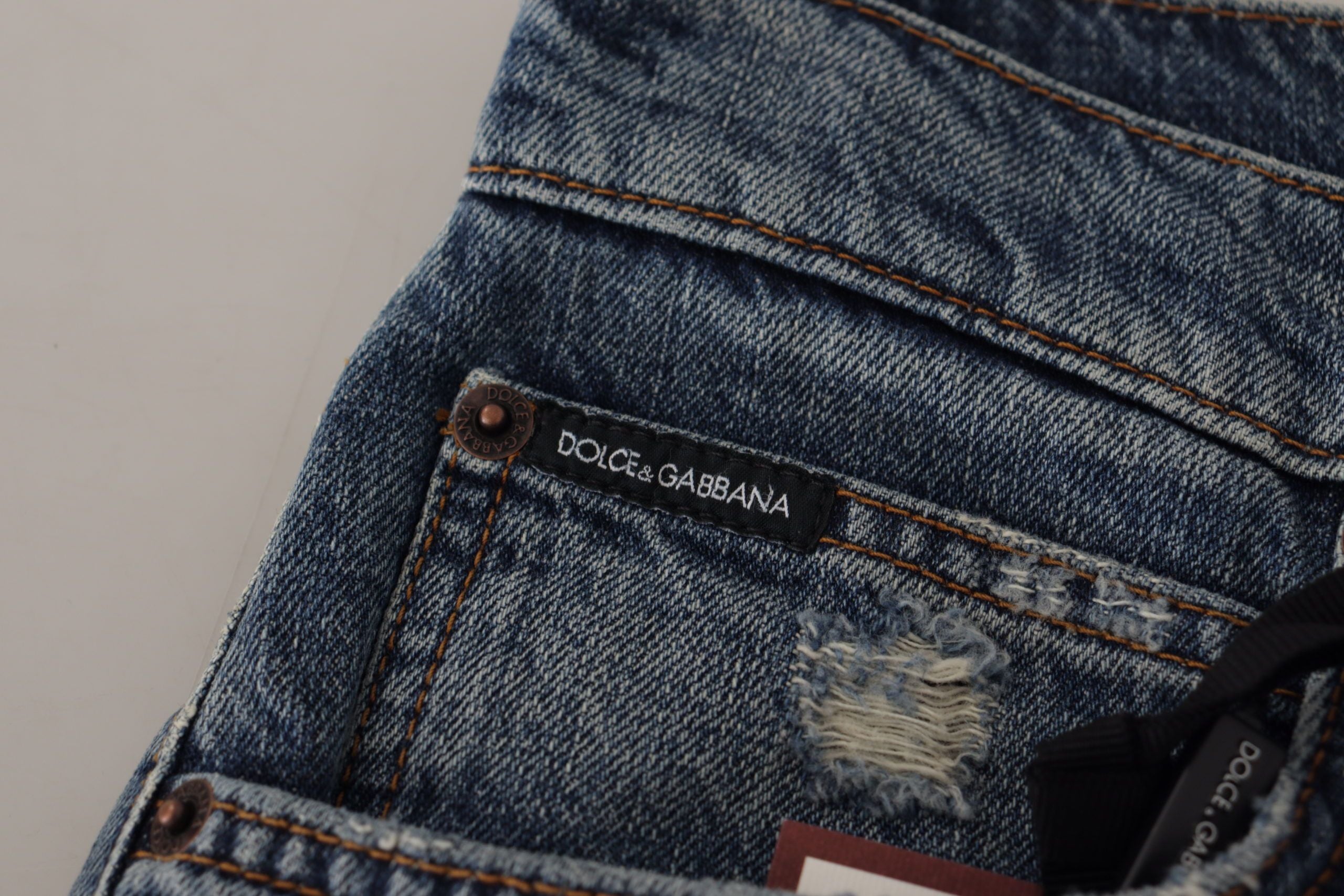 Blauwe denim barok hart logo patch broek jeans