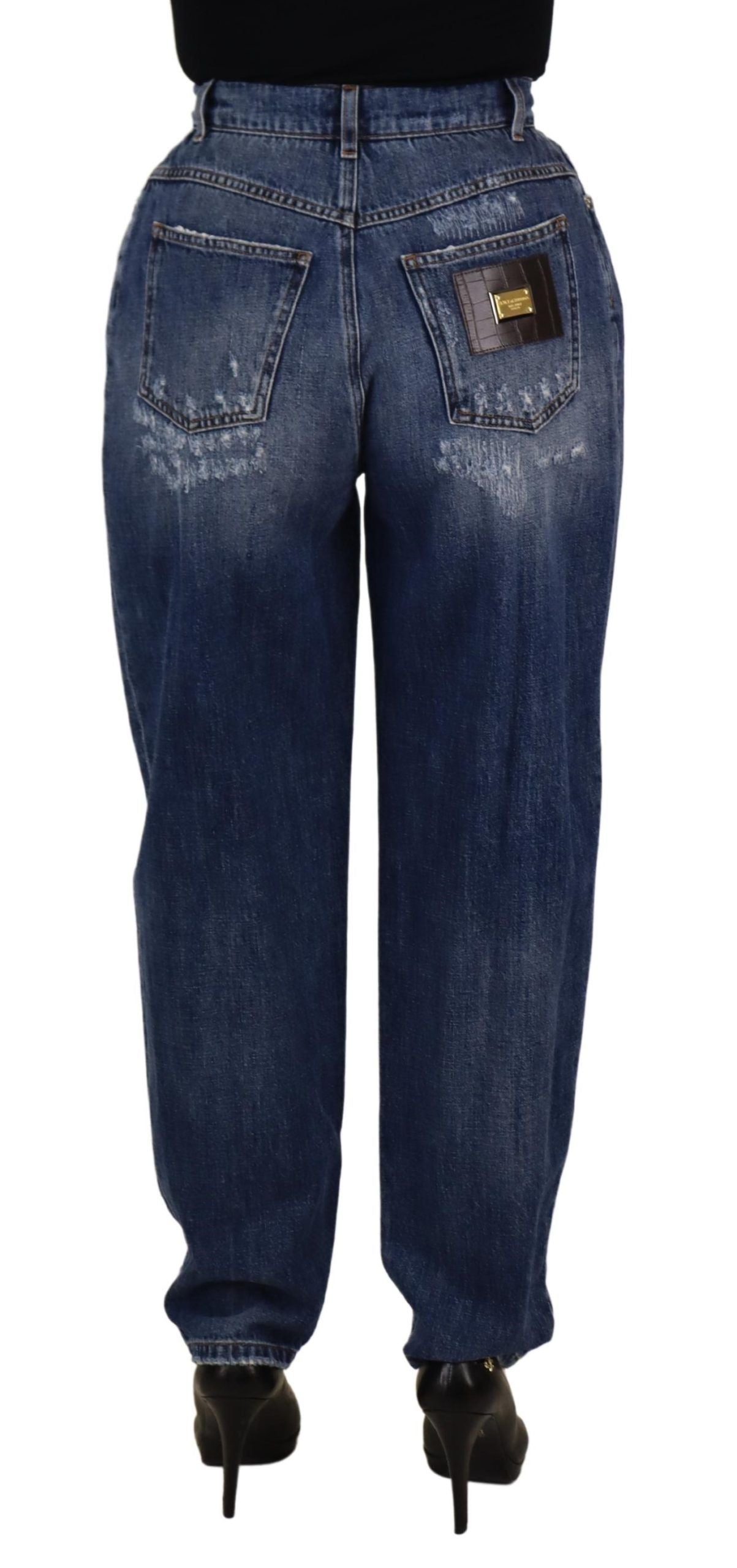 Blauwe gewassen hoge taille losse broek