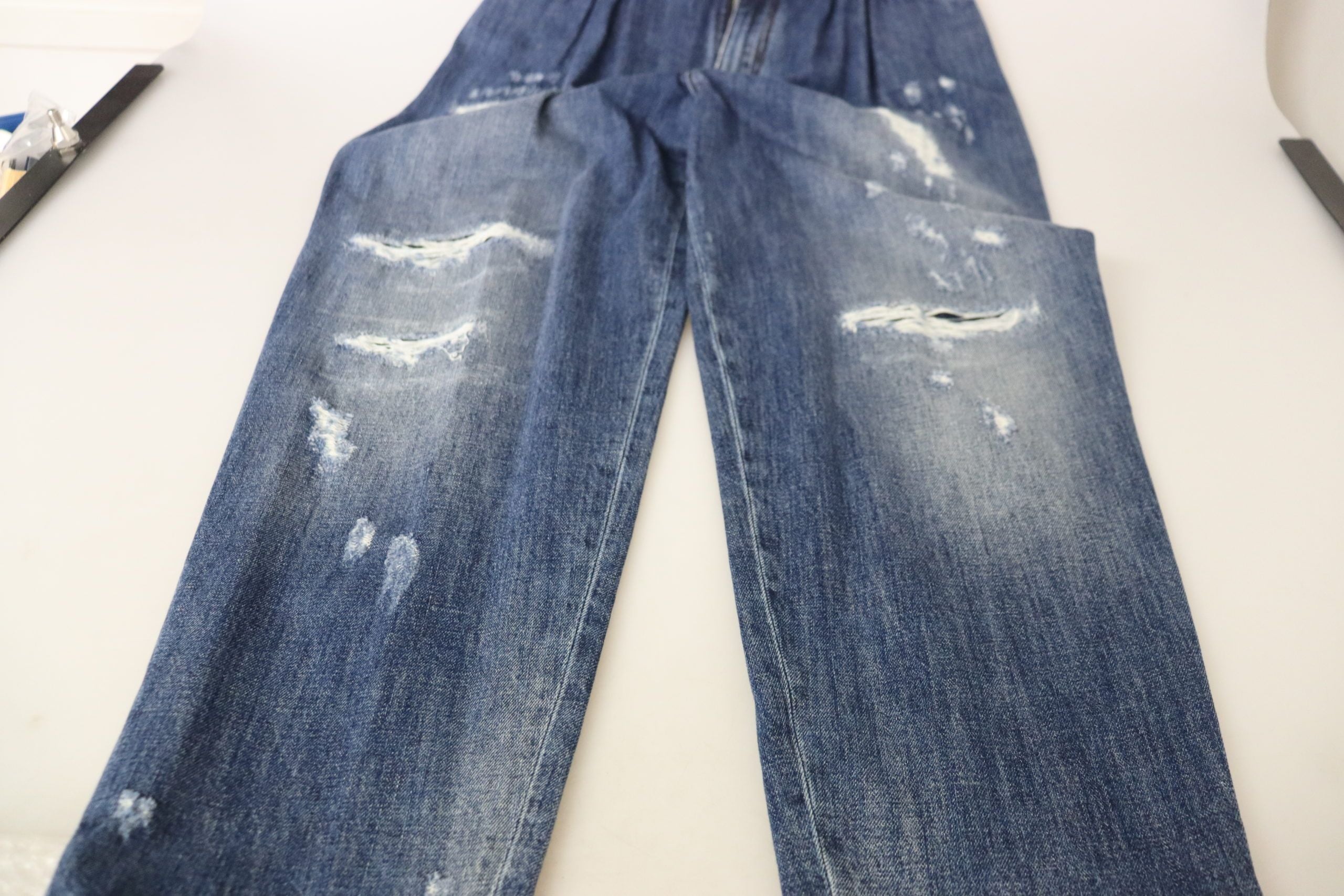 Blauwe gewassen hoge taille losse broek