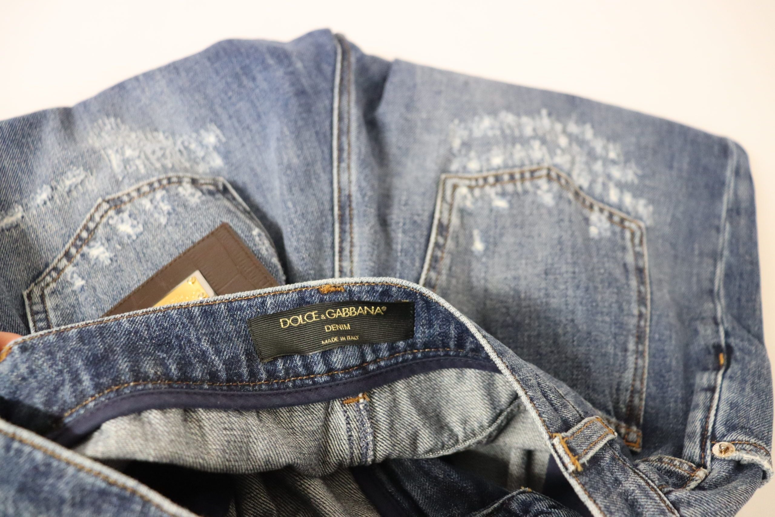 Blauwe gewassen hoge taille losse broek