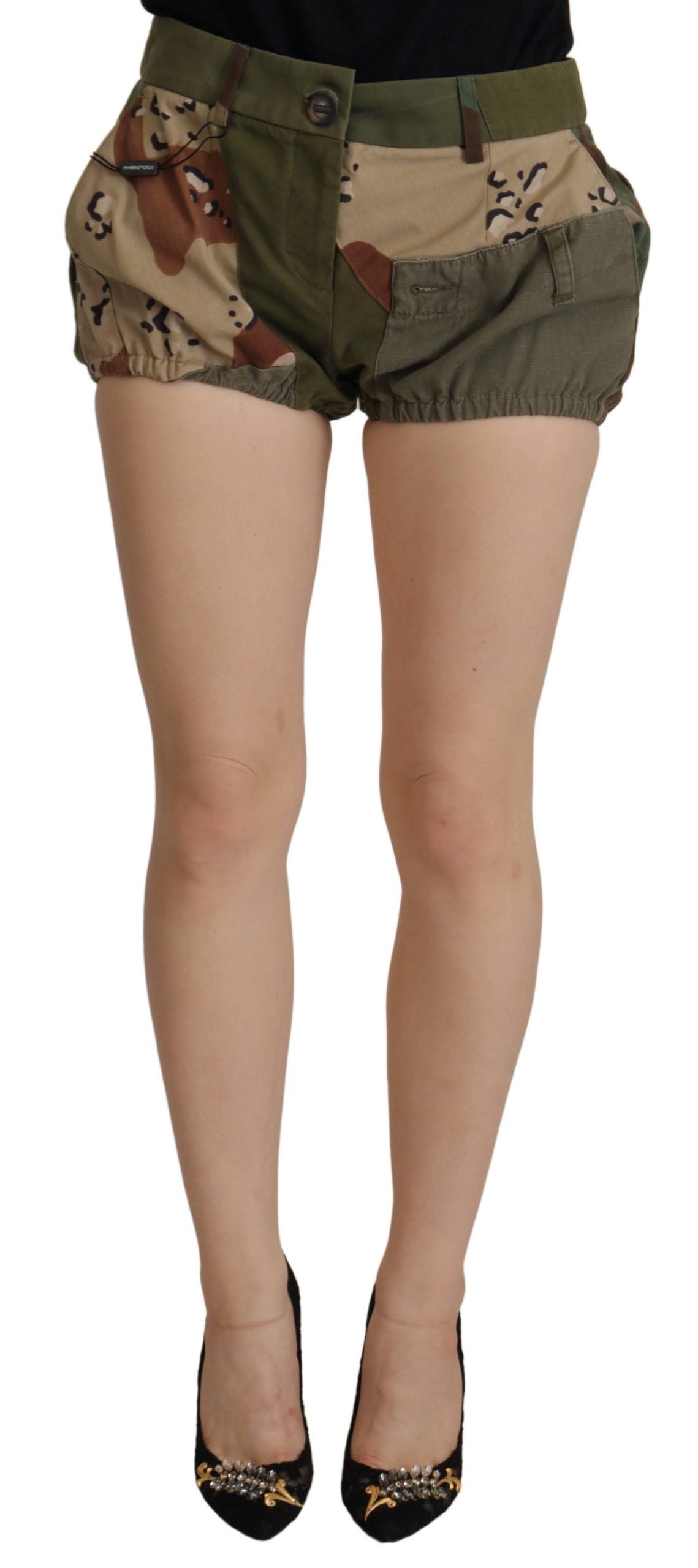 Groene hoge taille hotpants katoenen legershorts