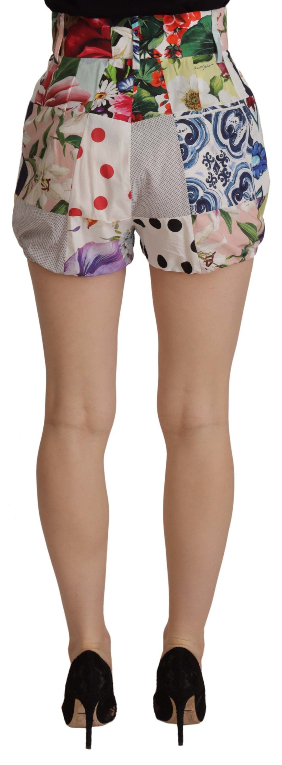 Multicolor Patchwork Hoge Taille Katoenen Shorts
