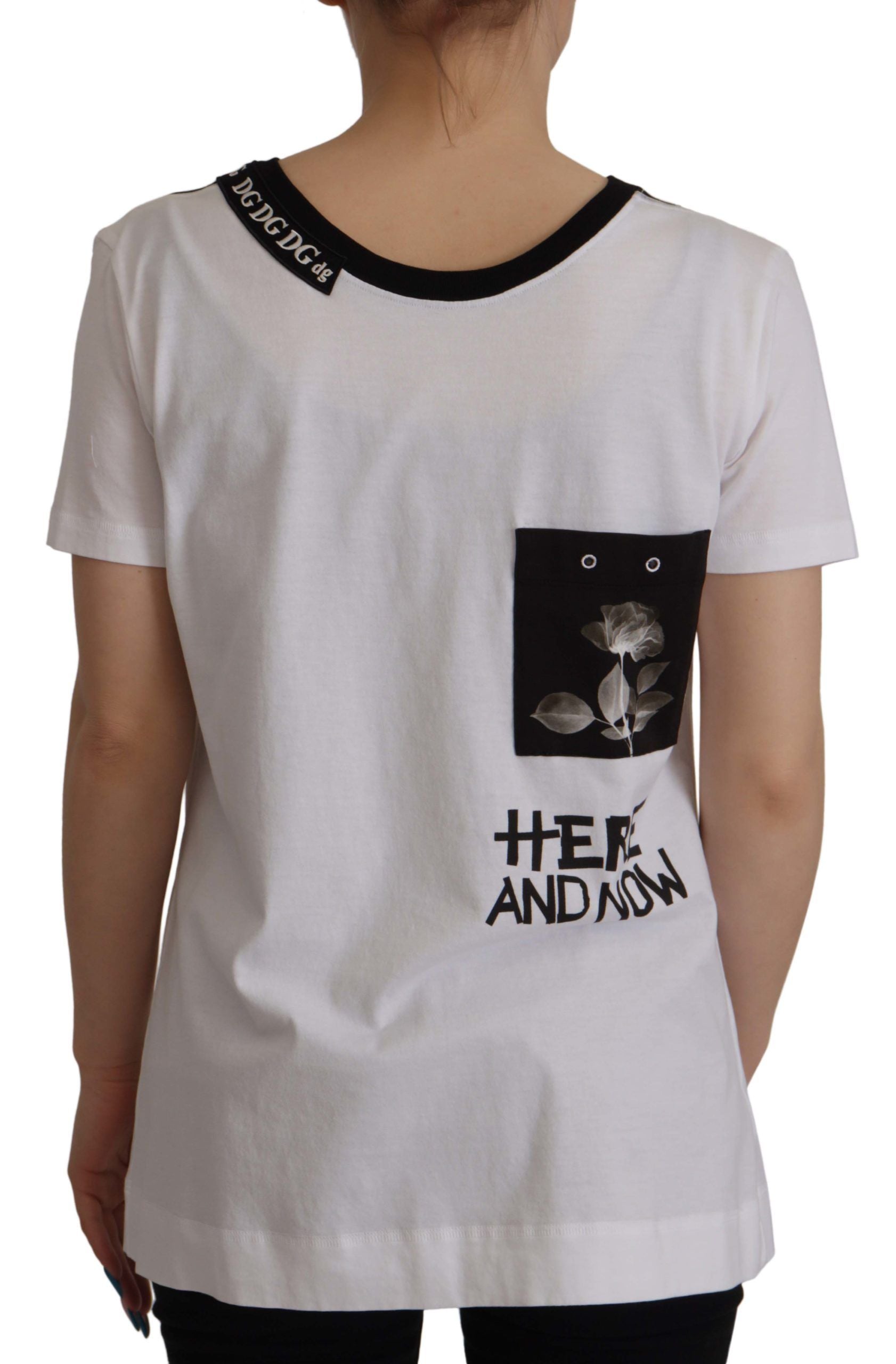 Wit T-shirt met ronde hals en sloganprint van katoen