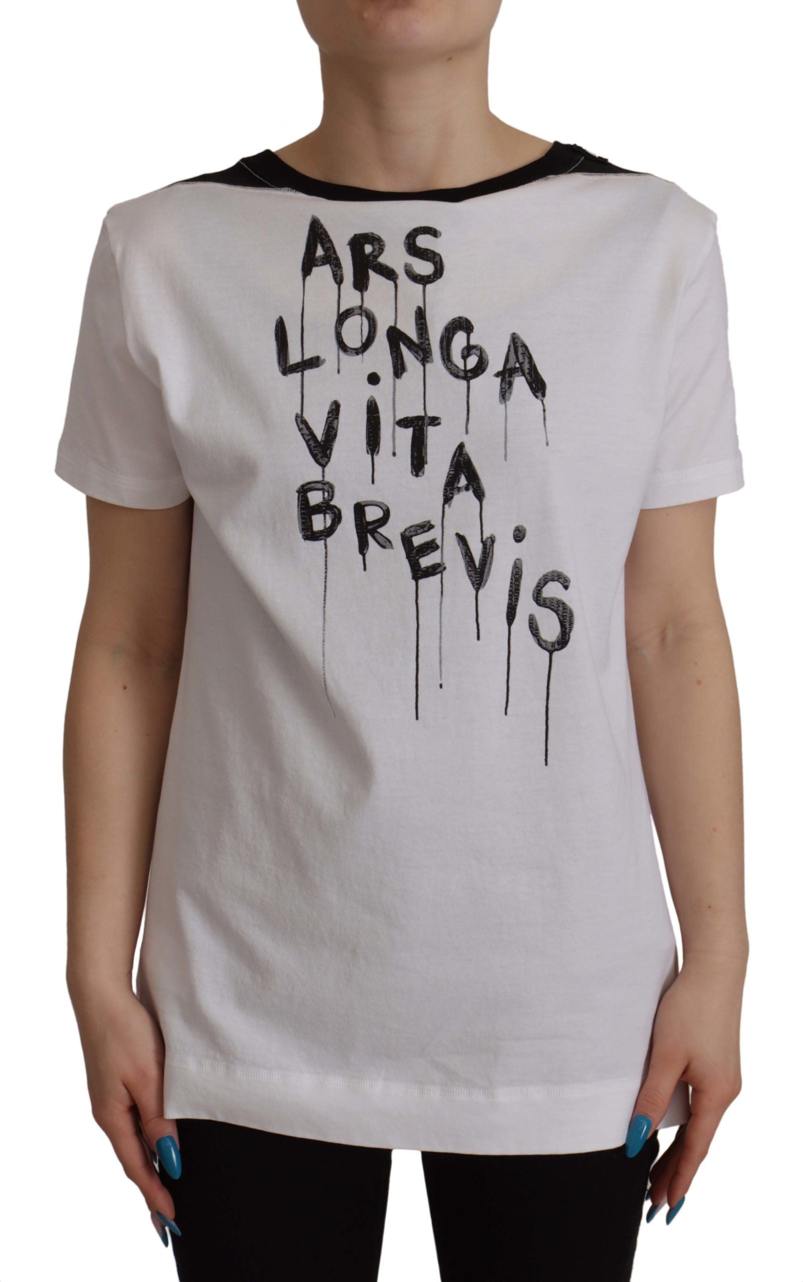 Wit T-shirt met ronde hals en sloganprint van katoen