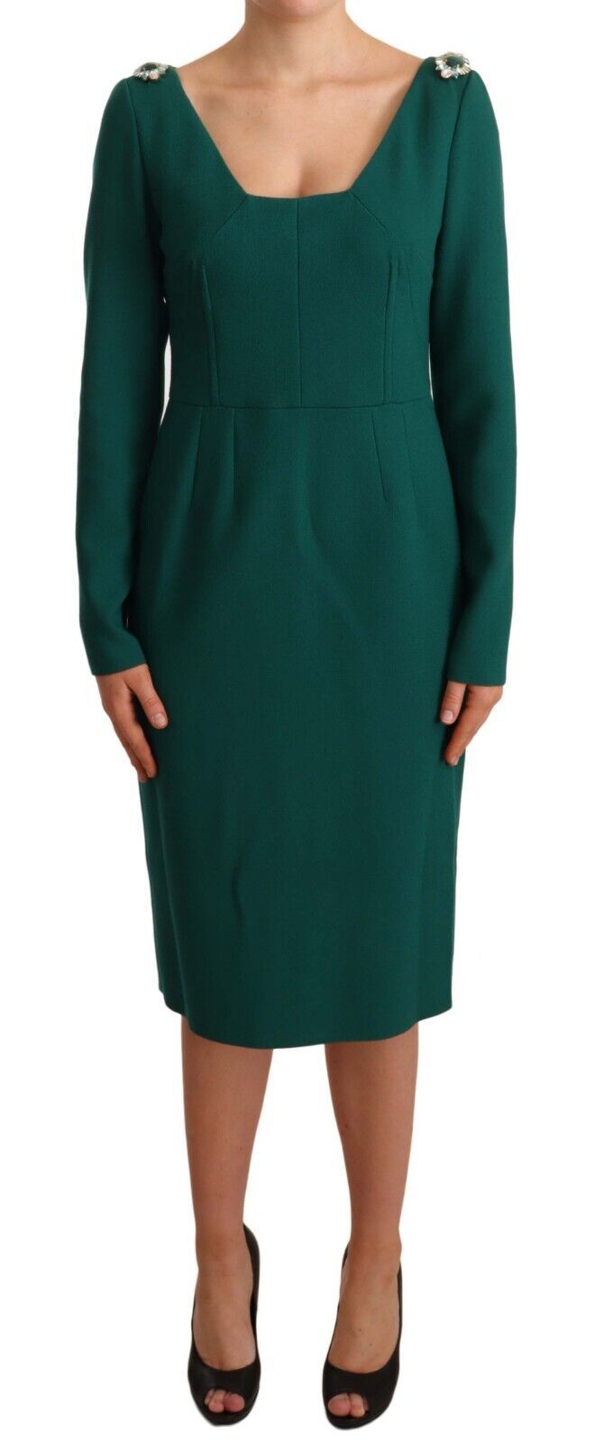 Groene stretch crêpe kristal midi-jurk