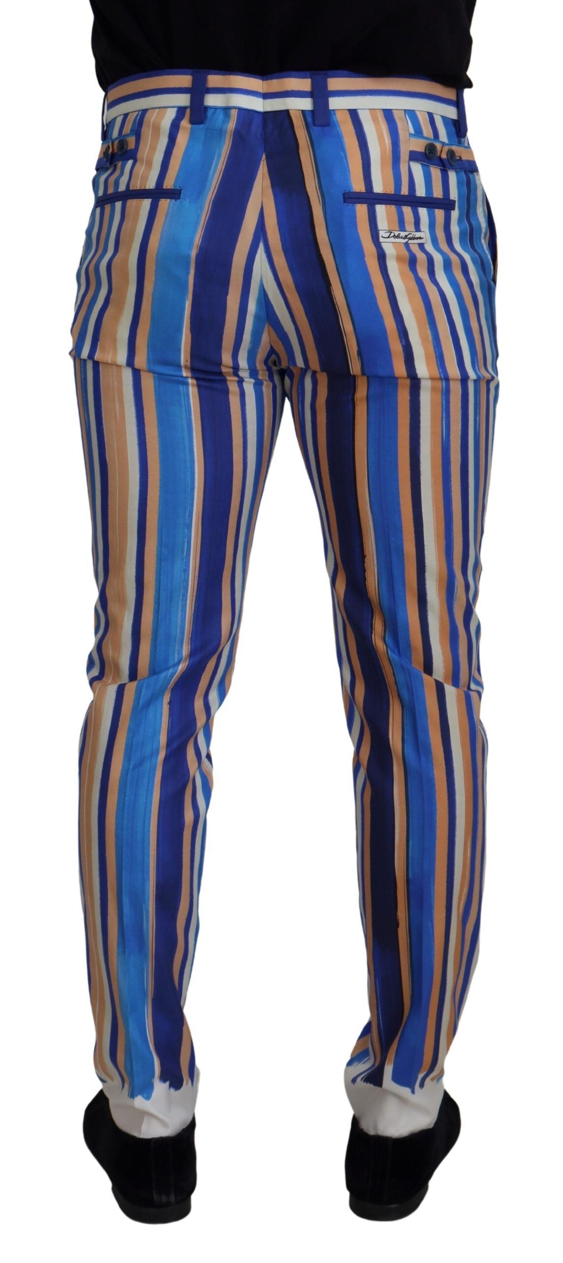 Blauwe gestreepte zijden katoenen slim-fit broek