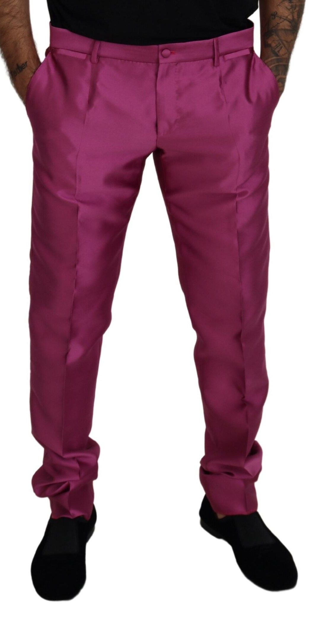 Roze zijden slanke broek, formele broek