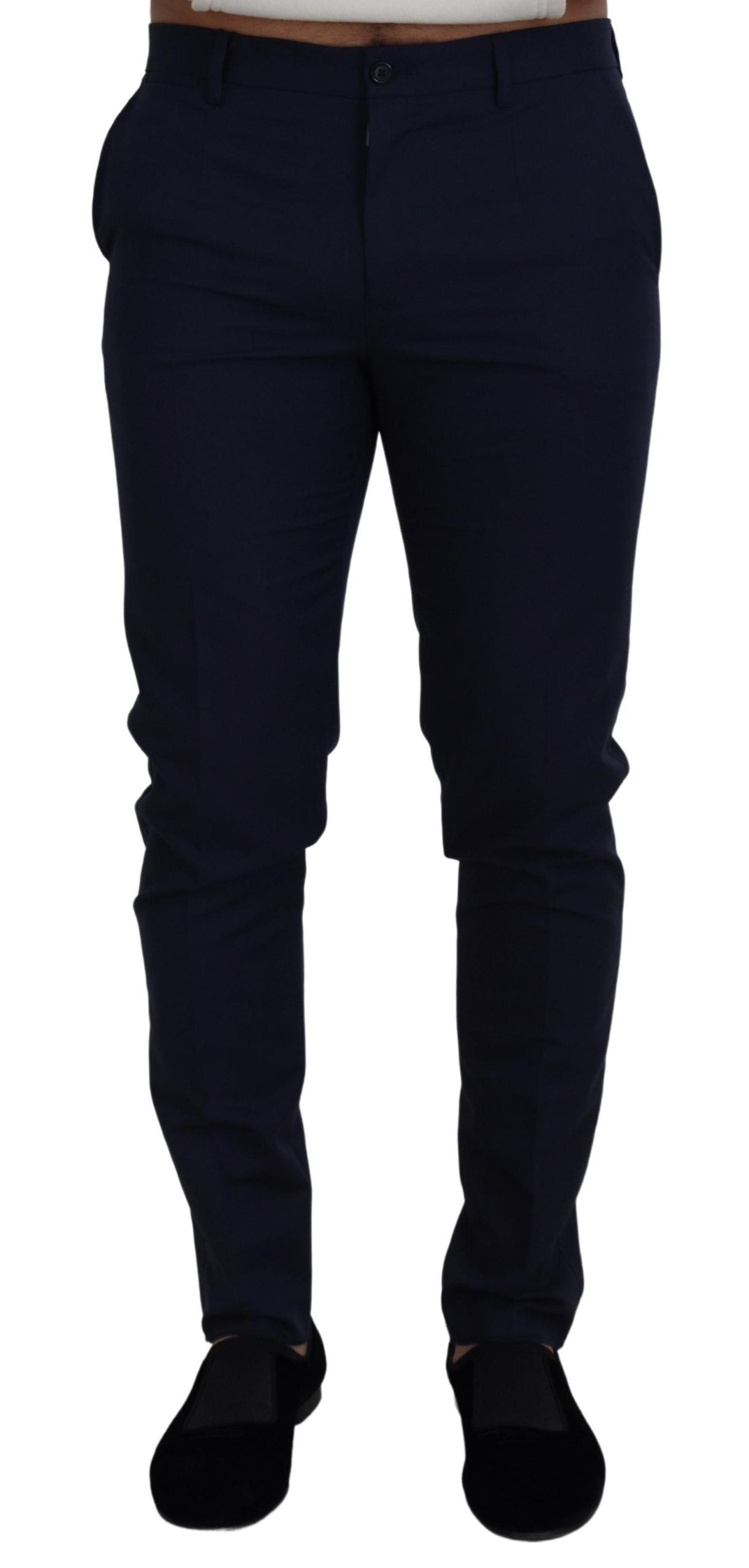 Blauwe linnen katoenen slanke broek Chino's
