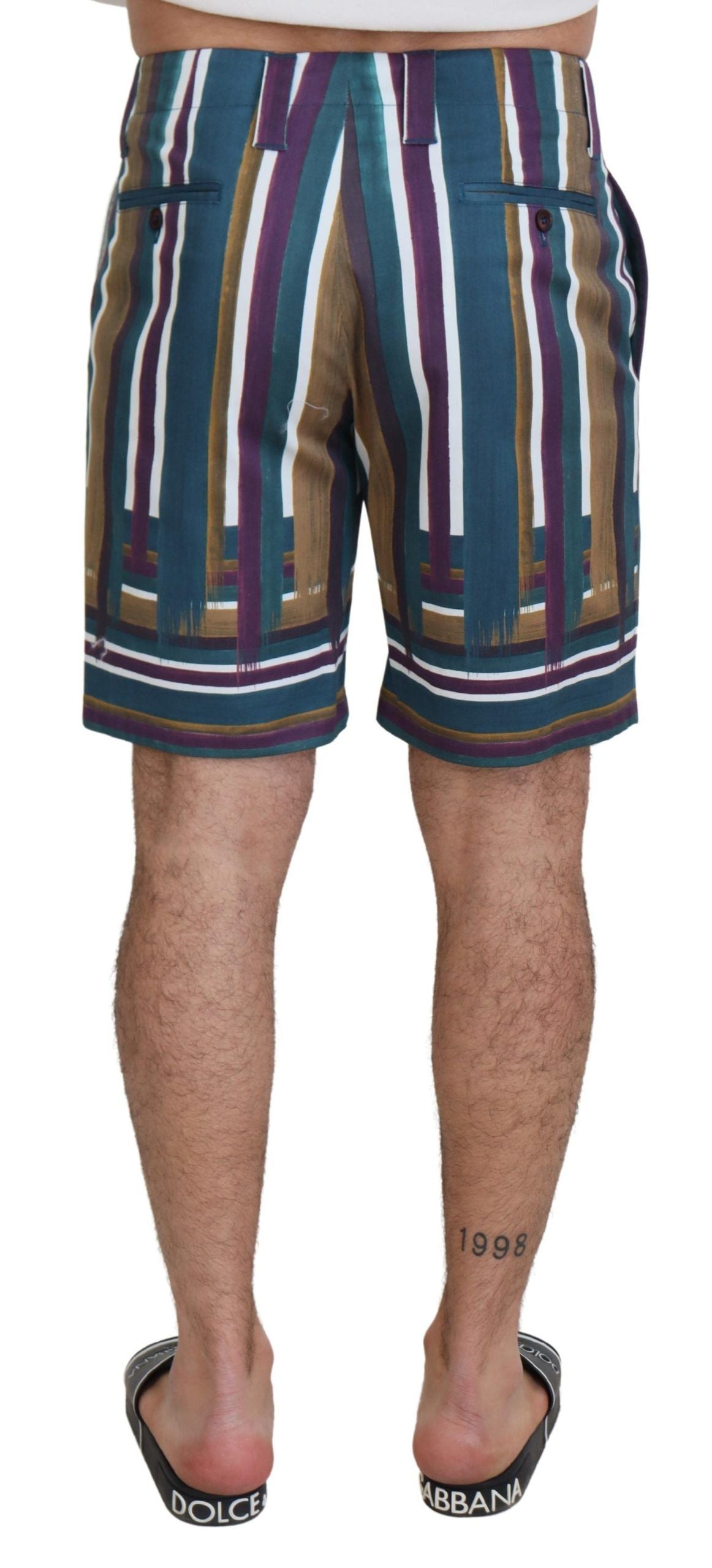 Veelkleurige gestreepte stretchkatoenen shorts