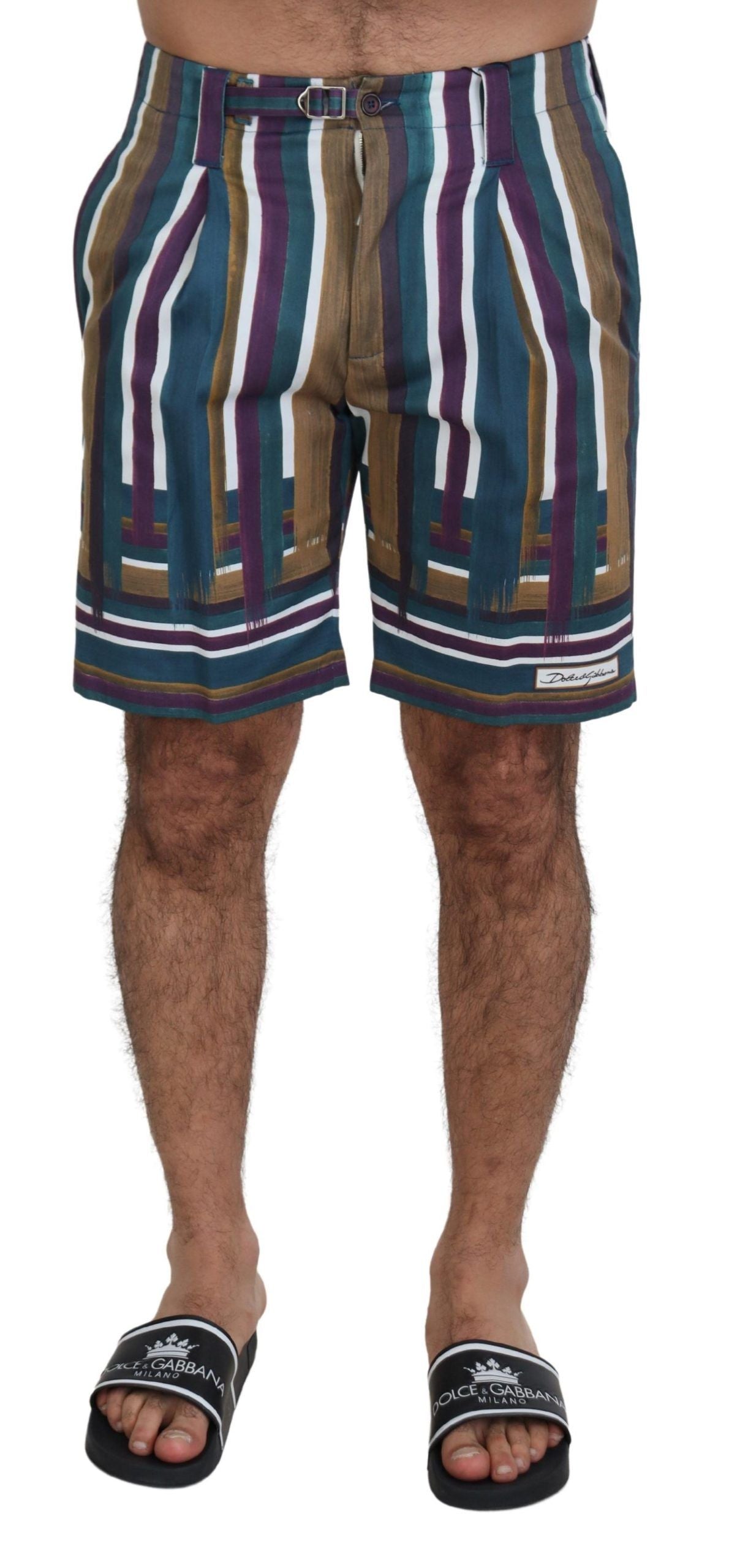 Veelkleurige gestreepte stretchkatoenen shorts