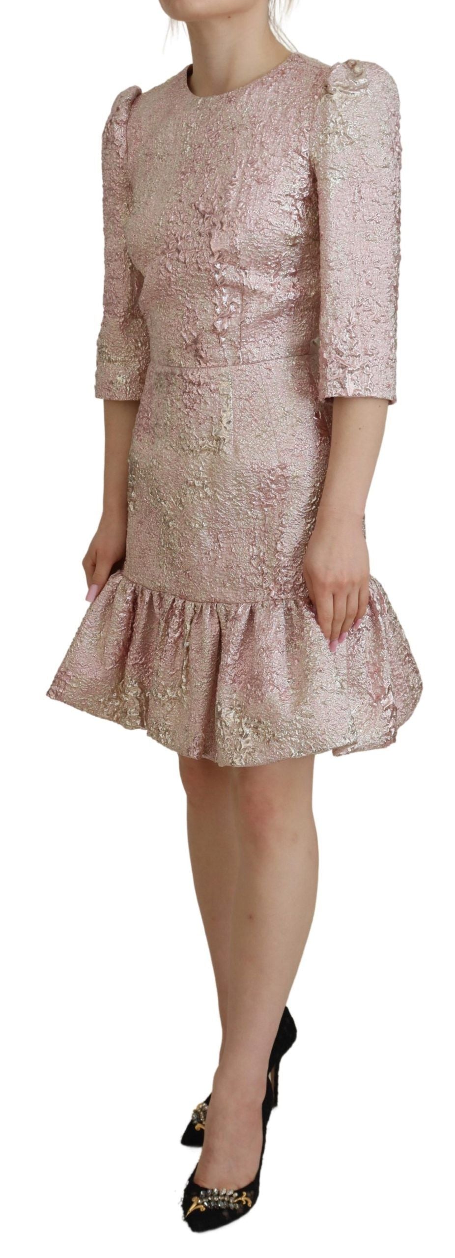 Roze jacquard 3/4 mouw mantel midi-jurk