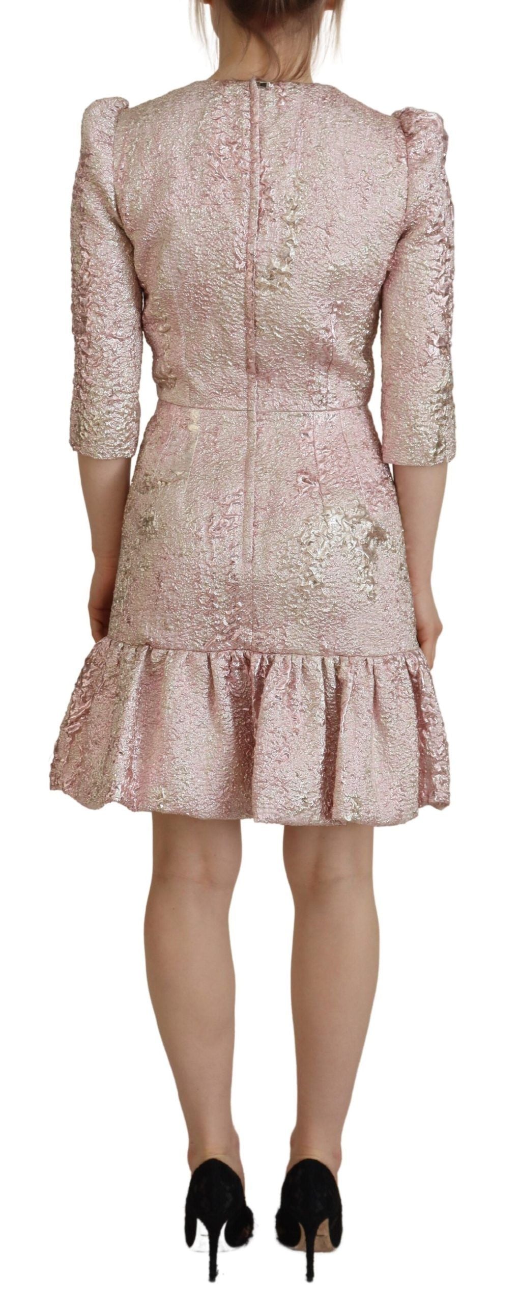 Roze jacquard 3/4 mouw mantel midi-jurk