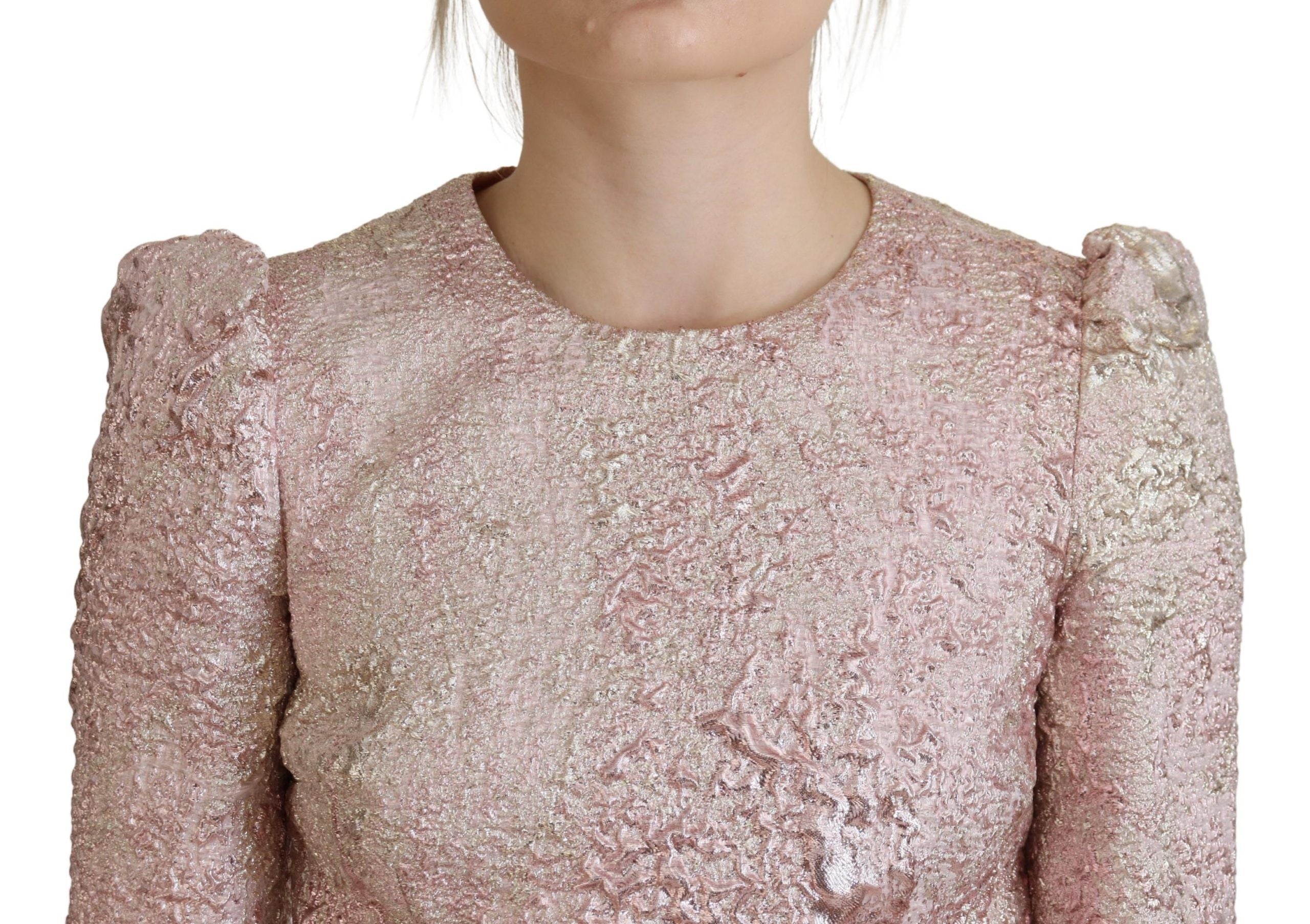 Roze jacquard 3/4 mouw mantel midi-jurk