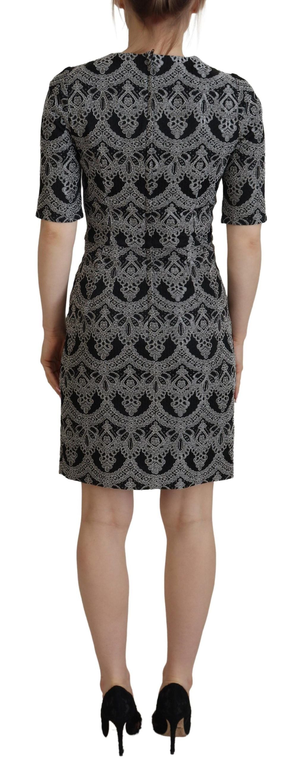 Zwartgrijze jacquard manteljurk