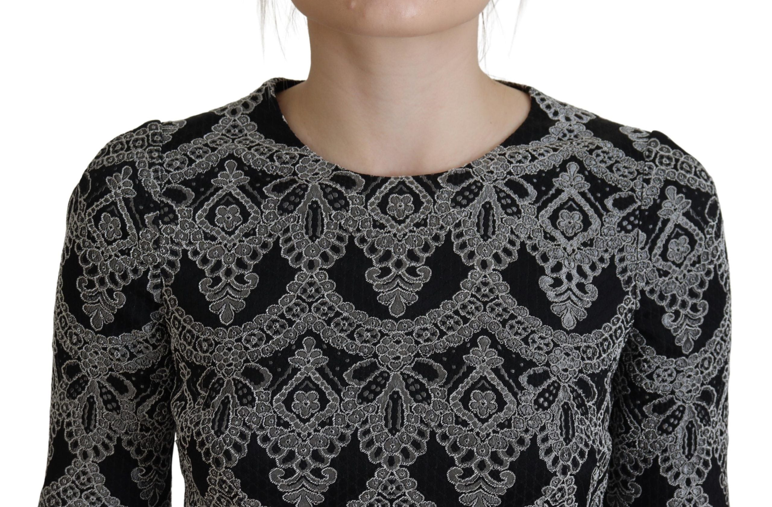 Zwartgrijze jacquard manteljurk