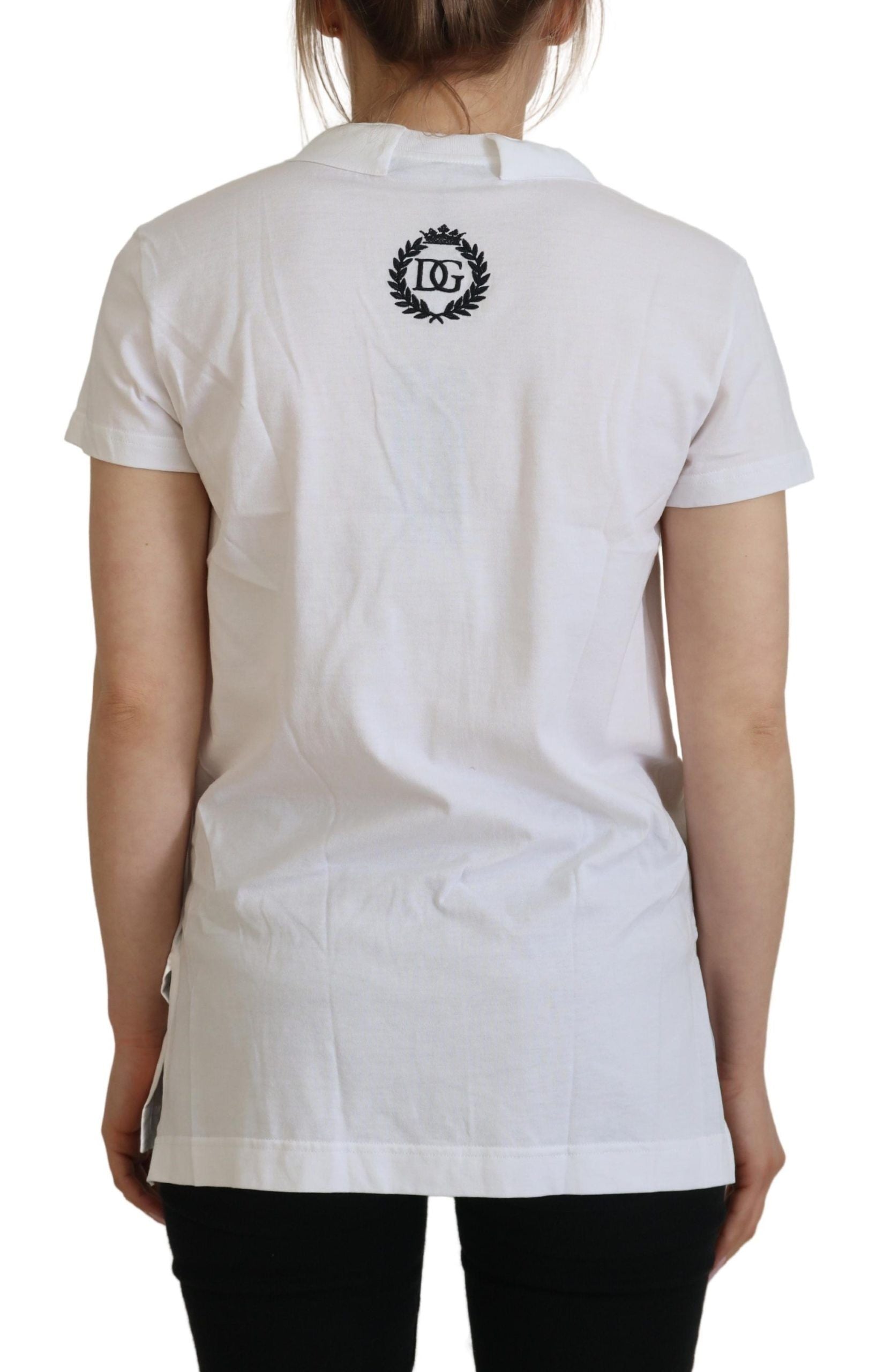 Witte blouse met korte mouwen en V-hals van katoen, T-shirt