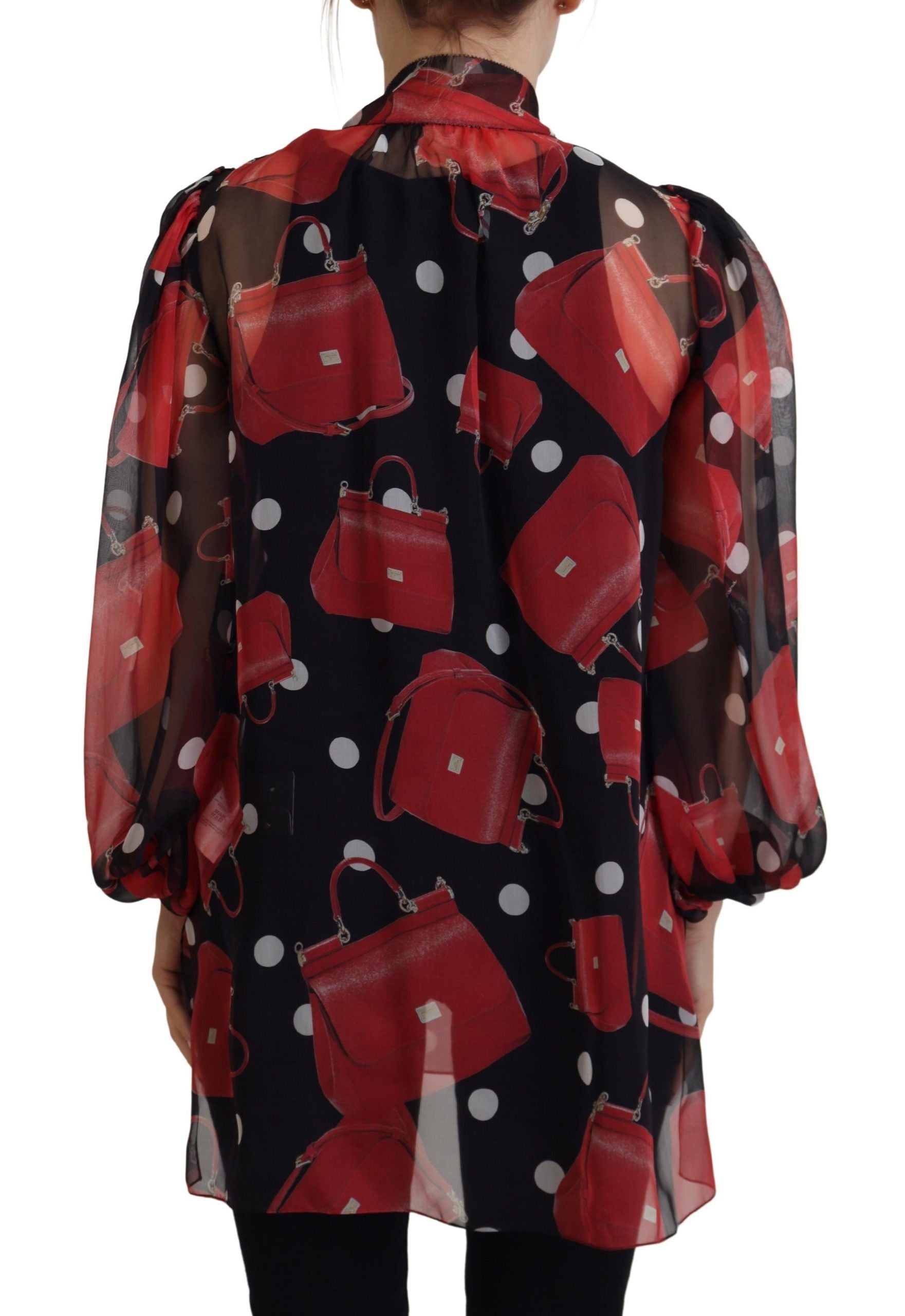 Zwarte rode Sicilië tas zijden overhemd top blouse