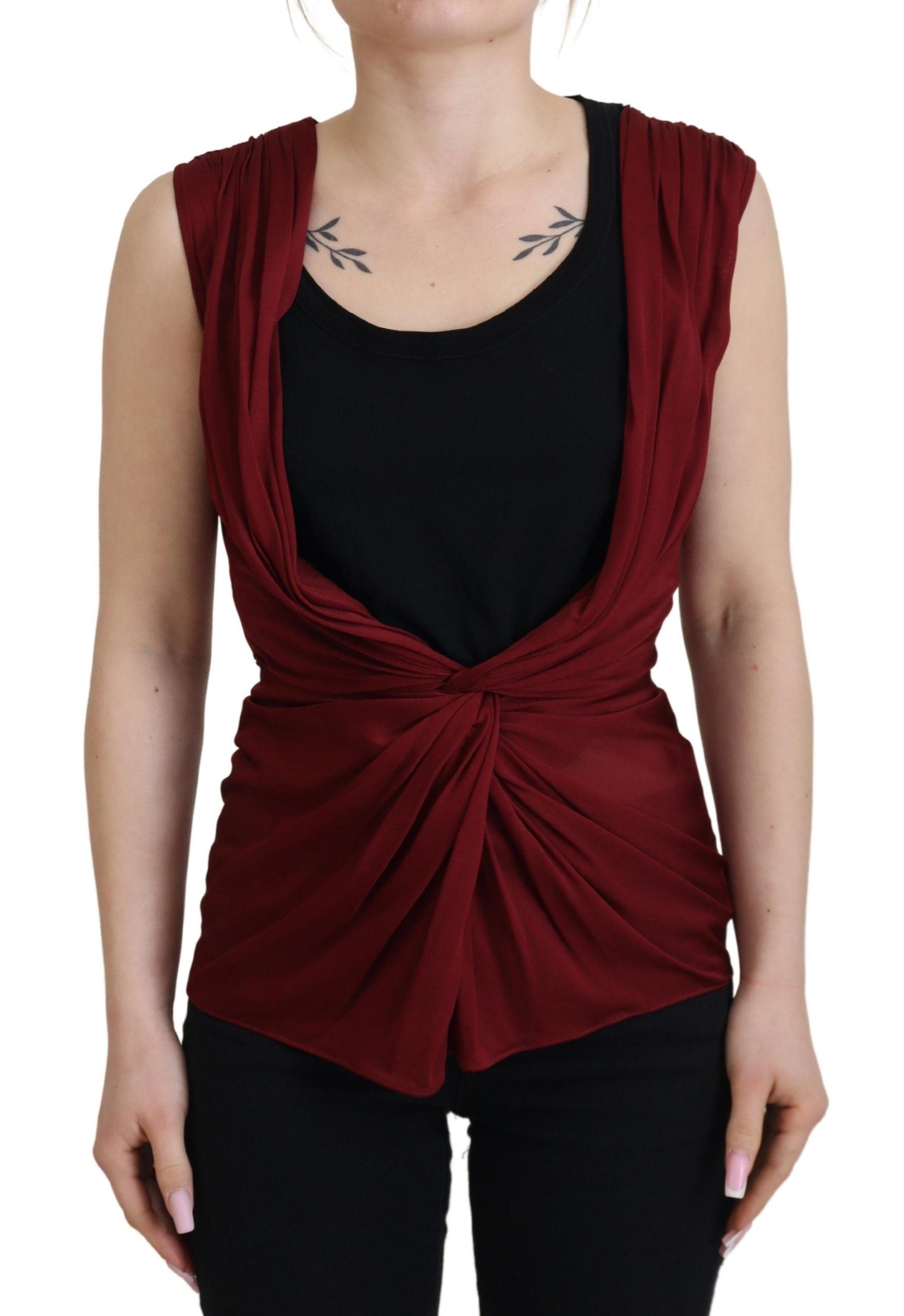 Bordeaux zijden stretch top vest blouse