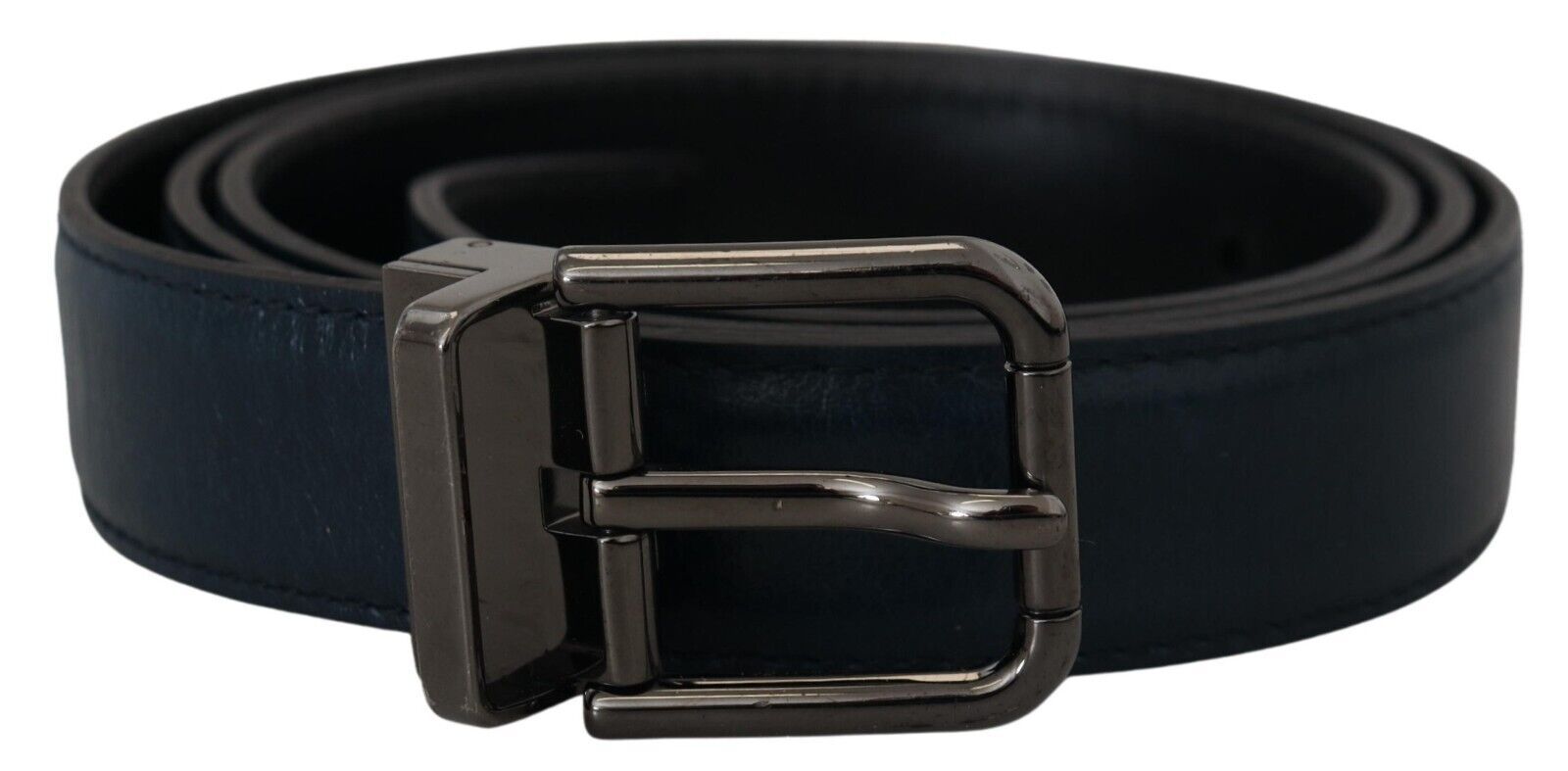 Blauwe leren vintage riem met zilveren metalen gesp
