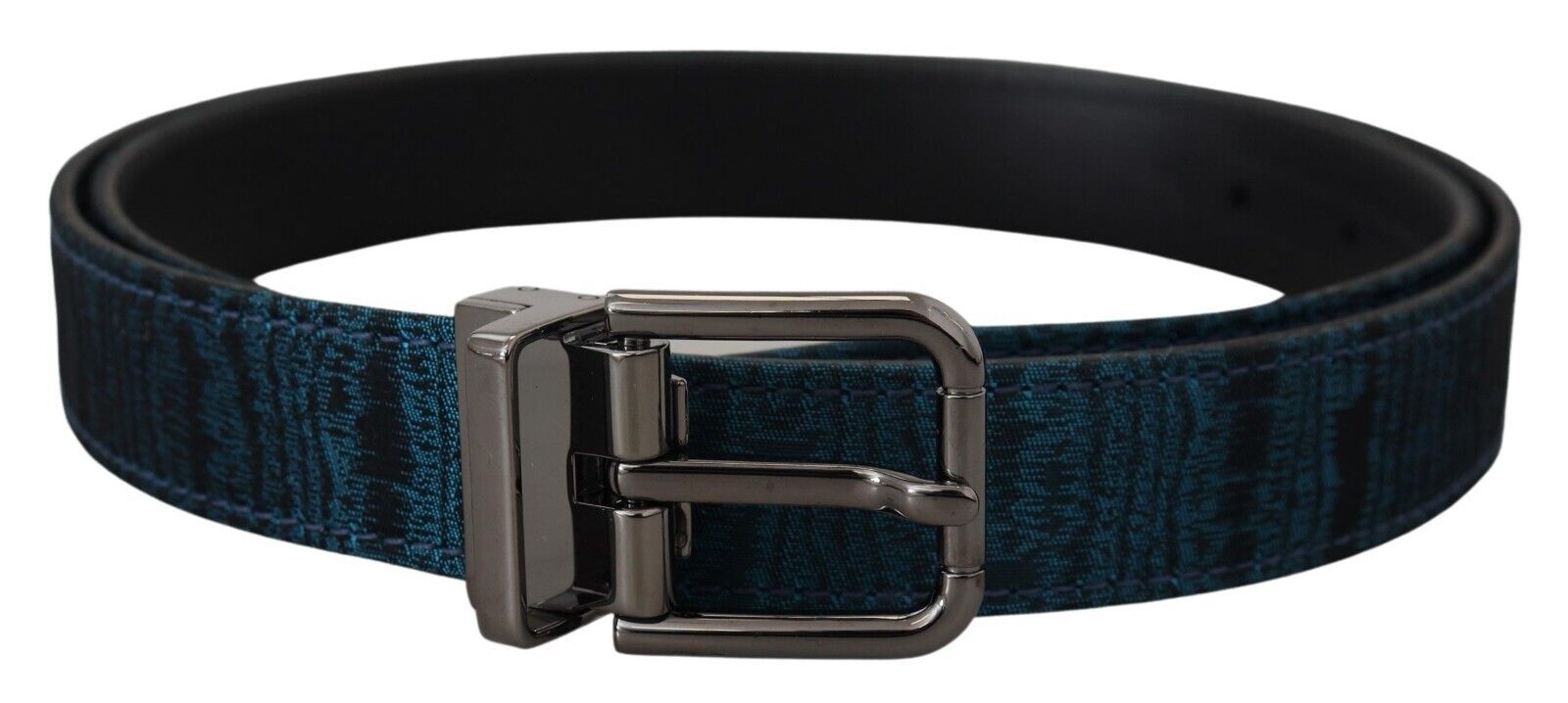 Blauwe Jacquard Moire Zilveren Metalen Riem Heren