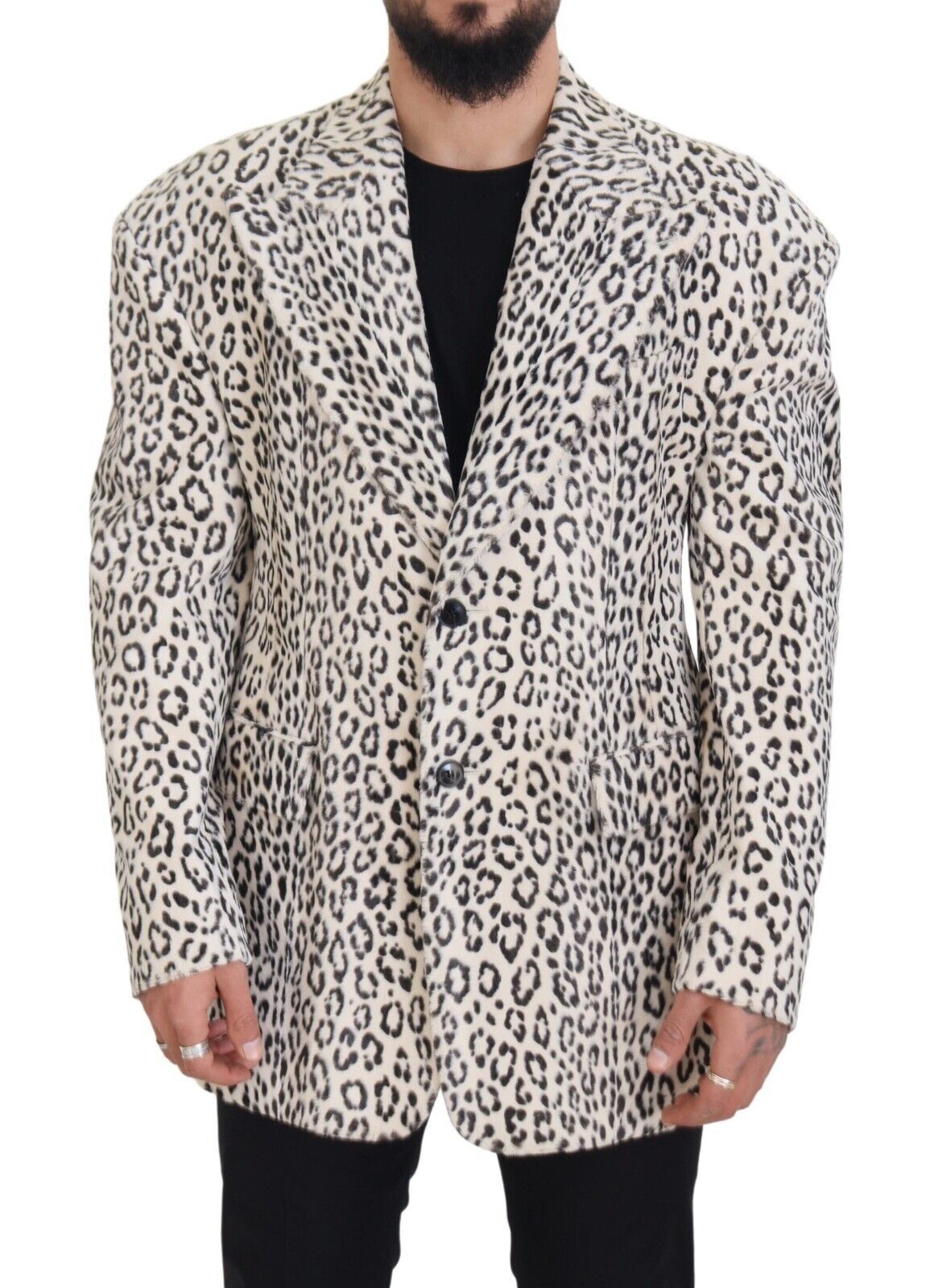 Witte luipaard enkelrijsjas blazer