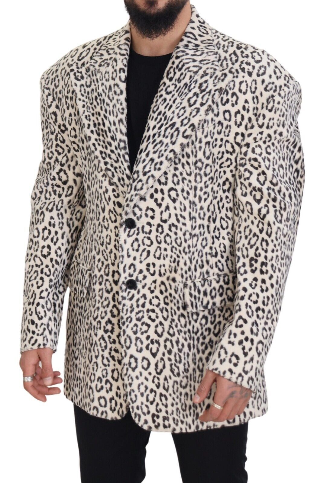 Witte luipaard enkelrijsjas blazer