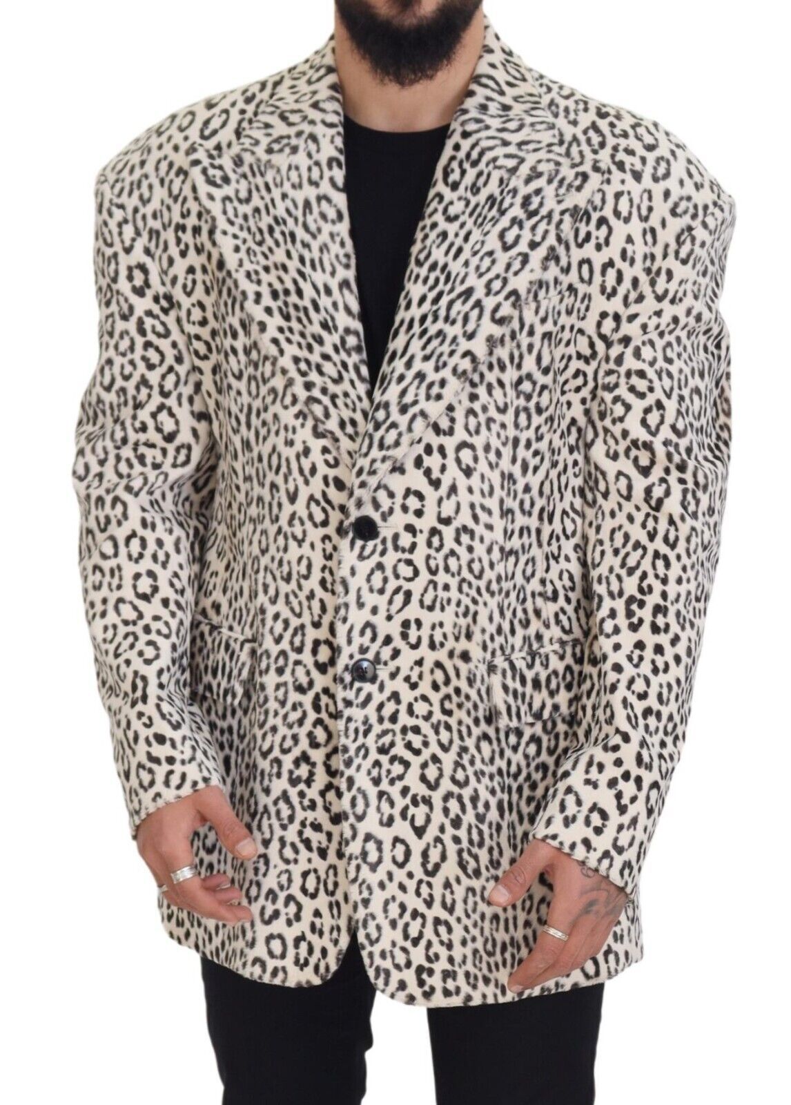 Witte luipaard enkelrijsjas blazer