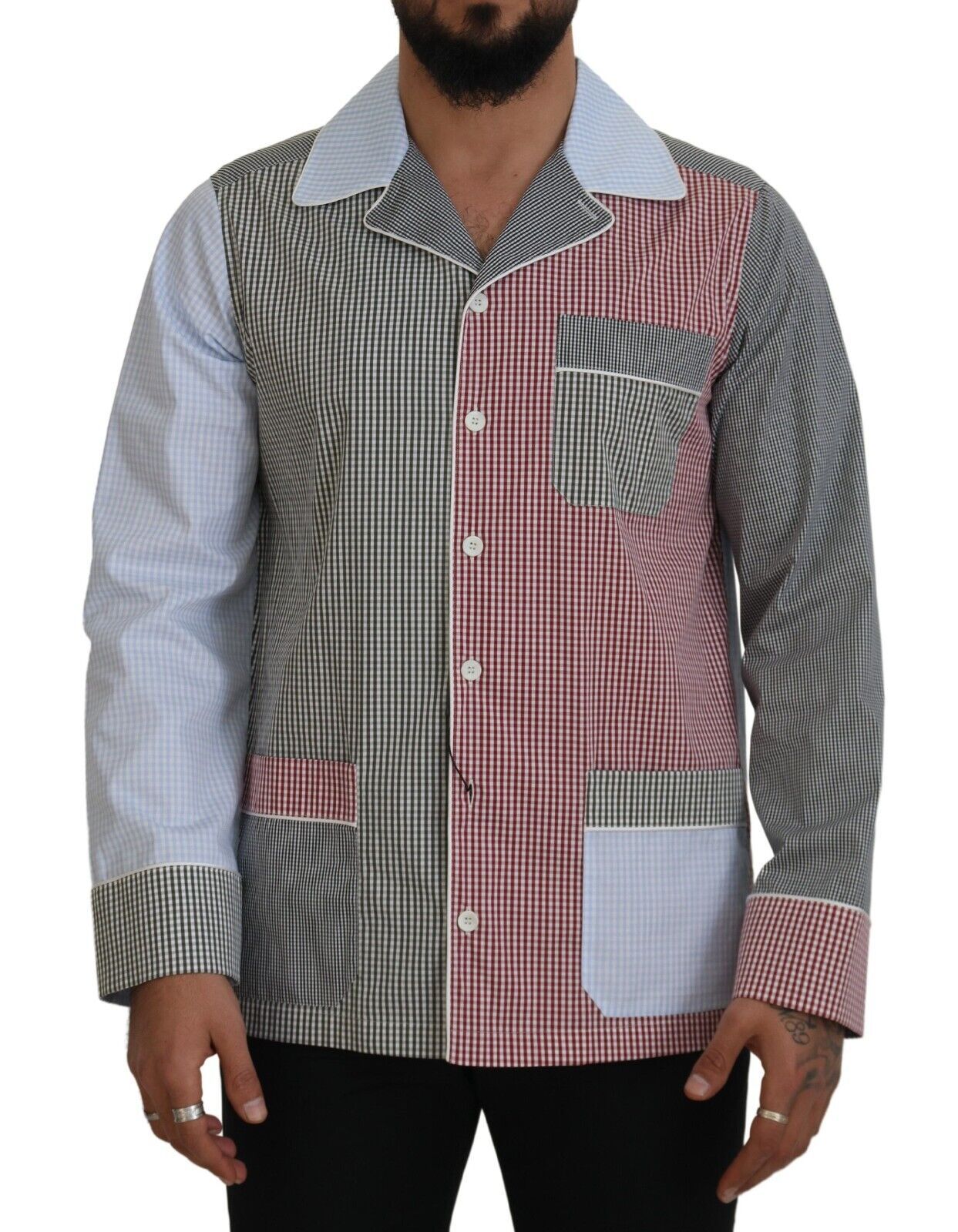 Veelkleurig patchwork katoenen overhemd met lange mouwen