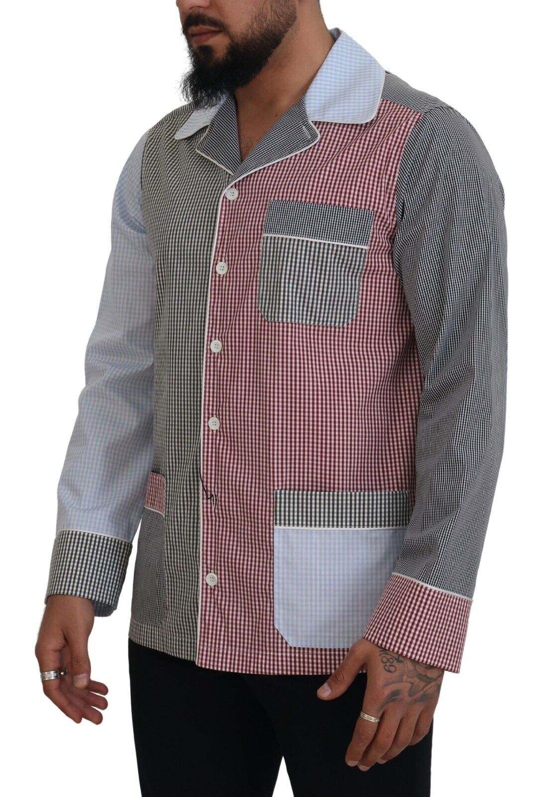 Veelkleurig patchwork katoenen overhemd met lange mouwen