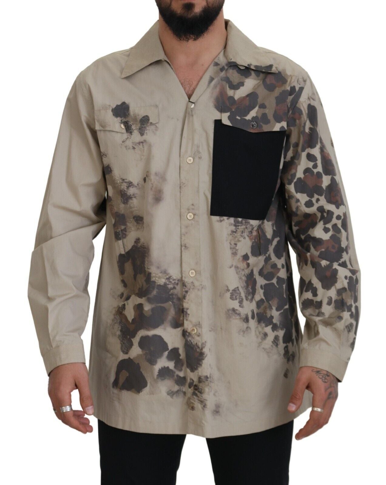 Beige camouflage katoenen overhemd met lange mouwen