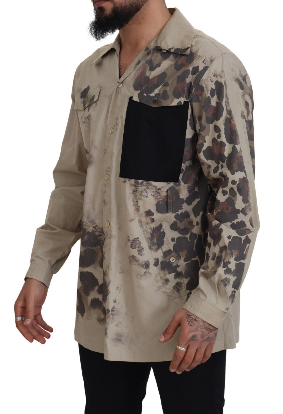 Beige camouflage katoenen overhemd met lange mouwen