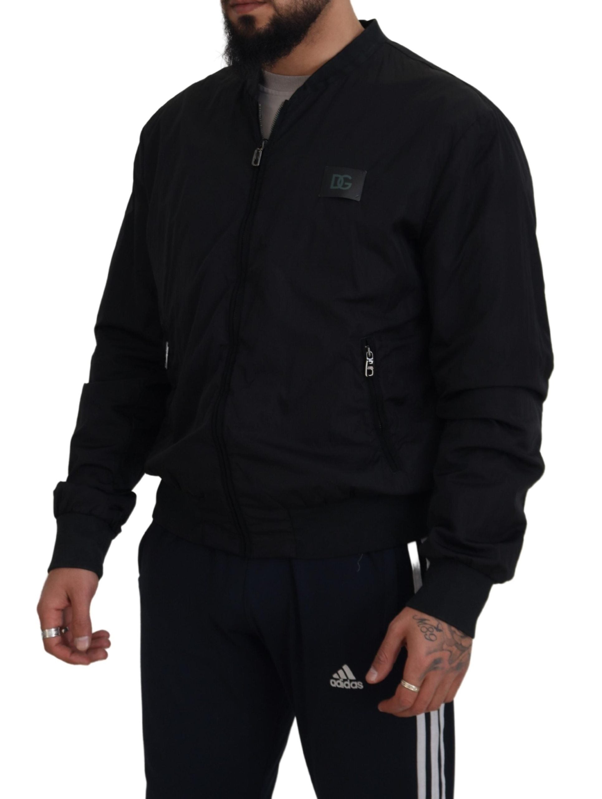 Zwart nylon logo bomberjack met rits