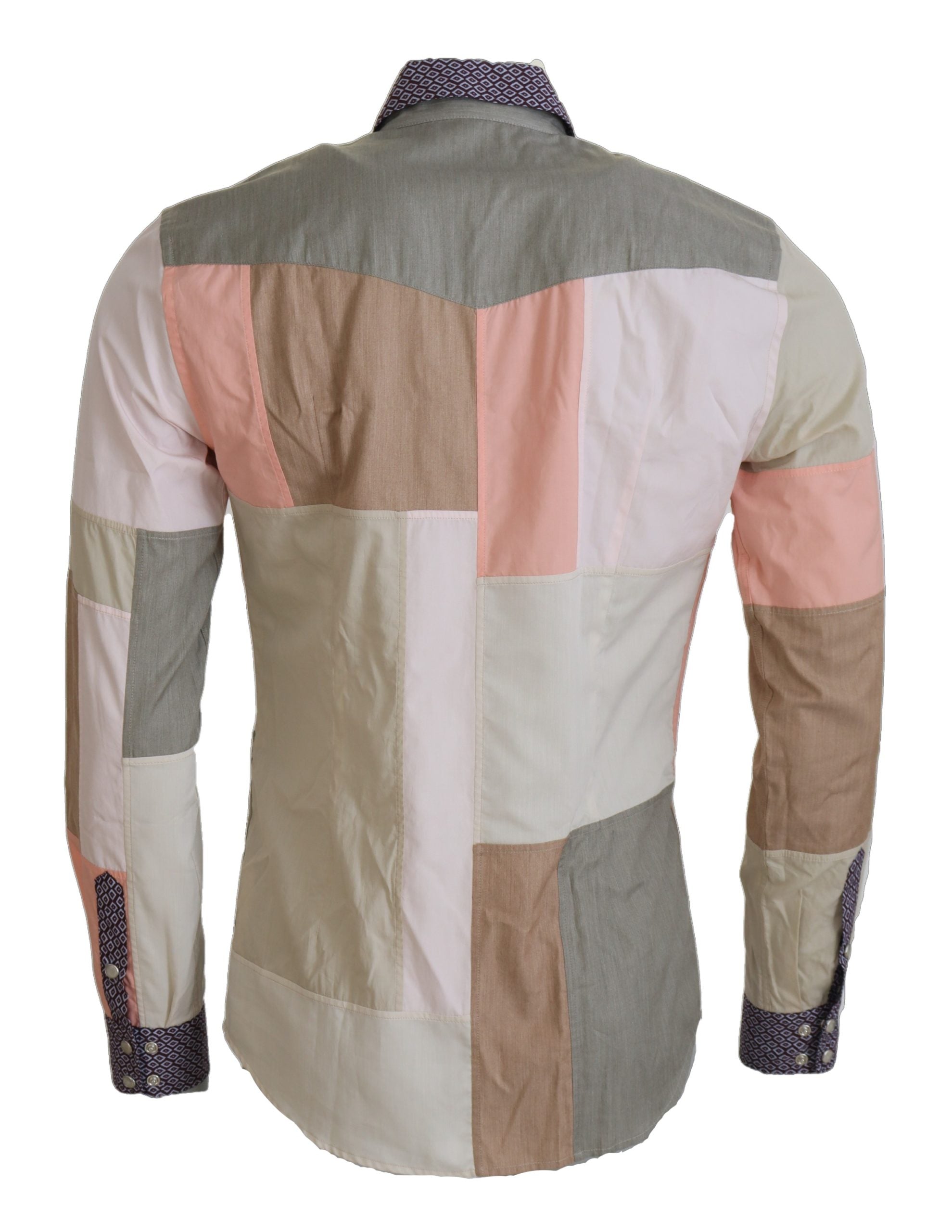 Veelkleurig katoenen patchwork slim-fit overhemd