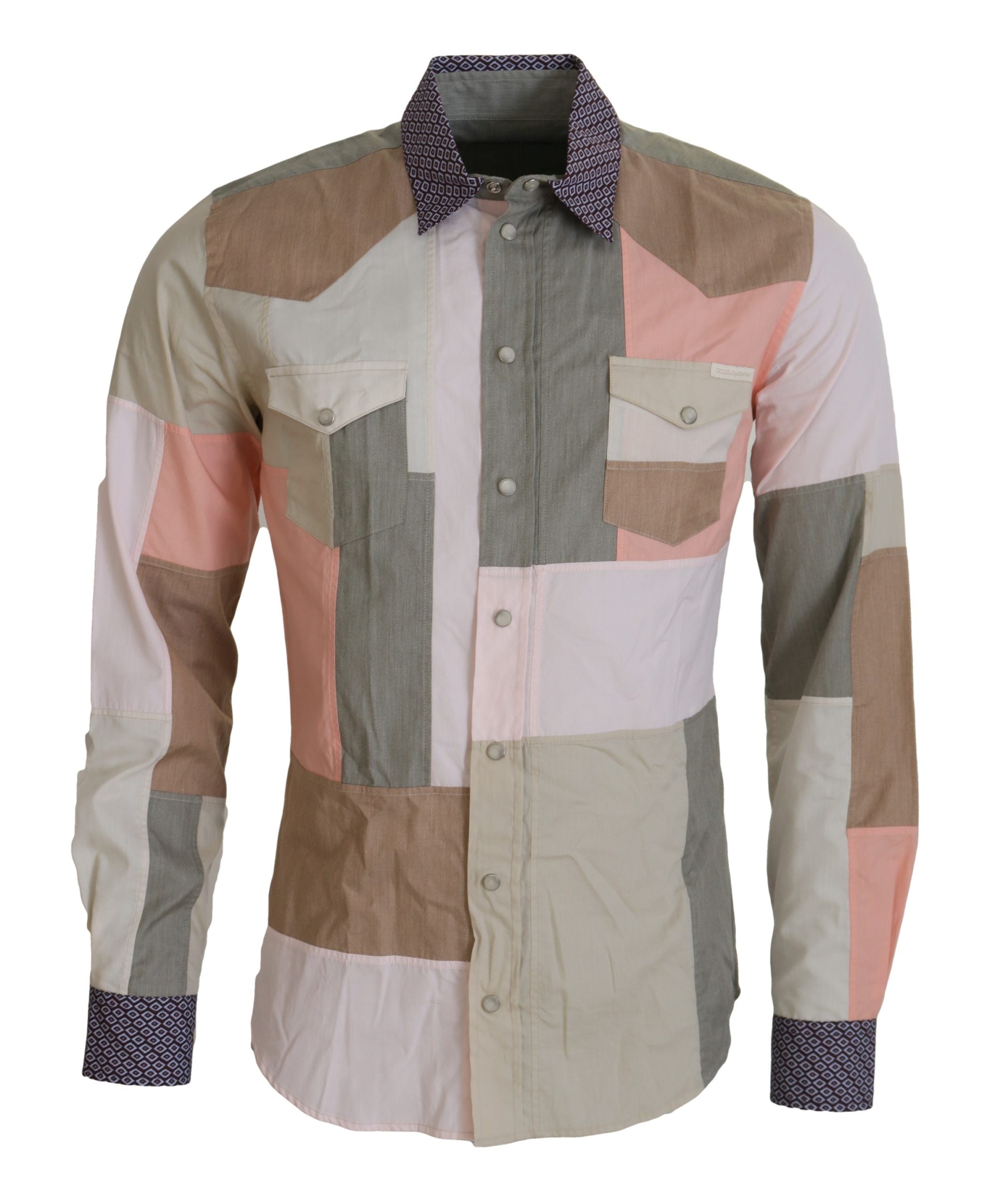 Veelkleurig katoenen patchwork slim-fit overhemd