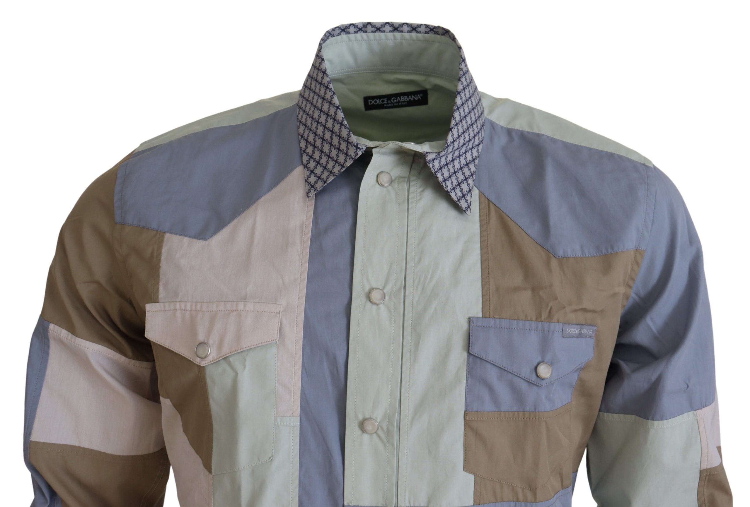 Veelkleurig katoenen patchwork slim-fit overhemd