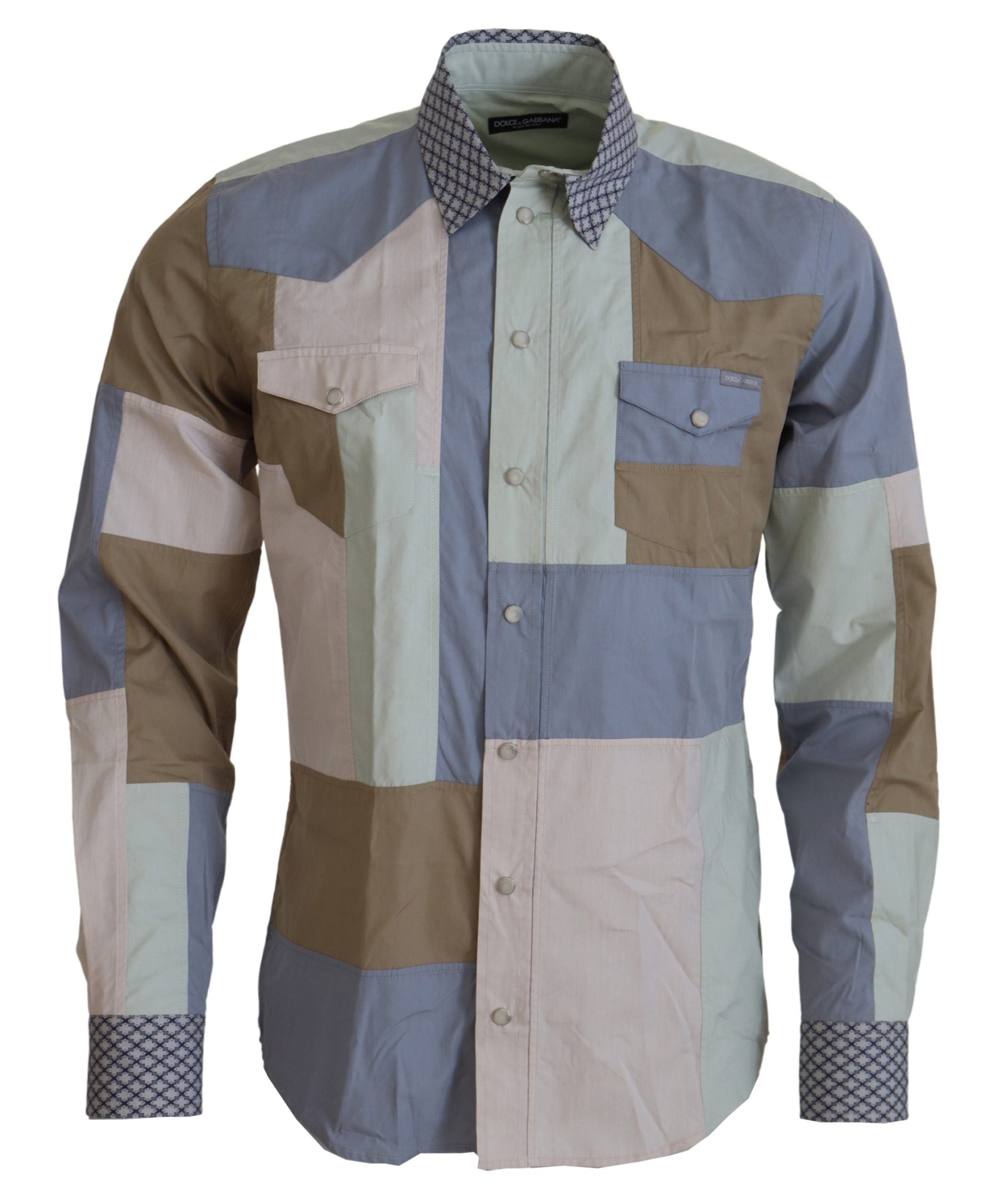 Veelkleurig katoenen patchwork slim-fit overhemd