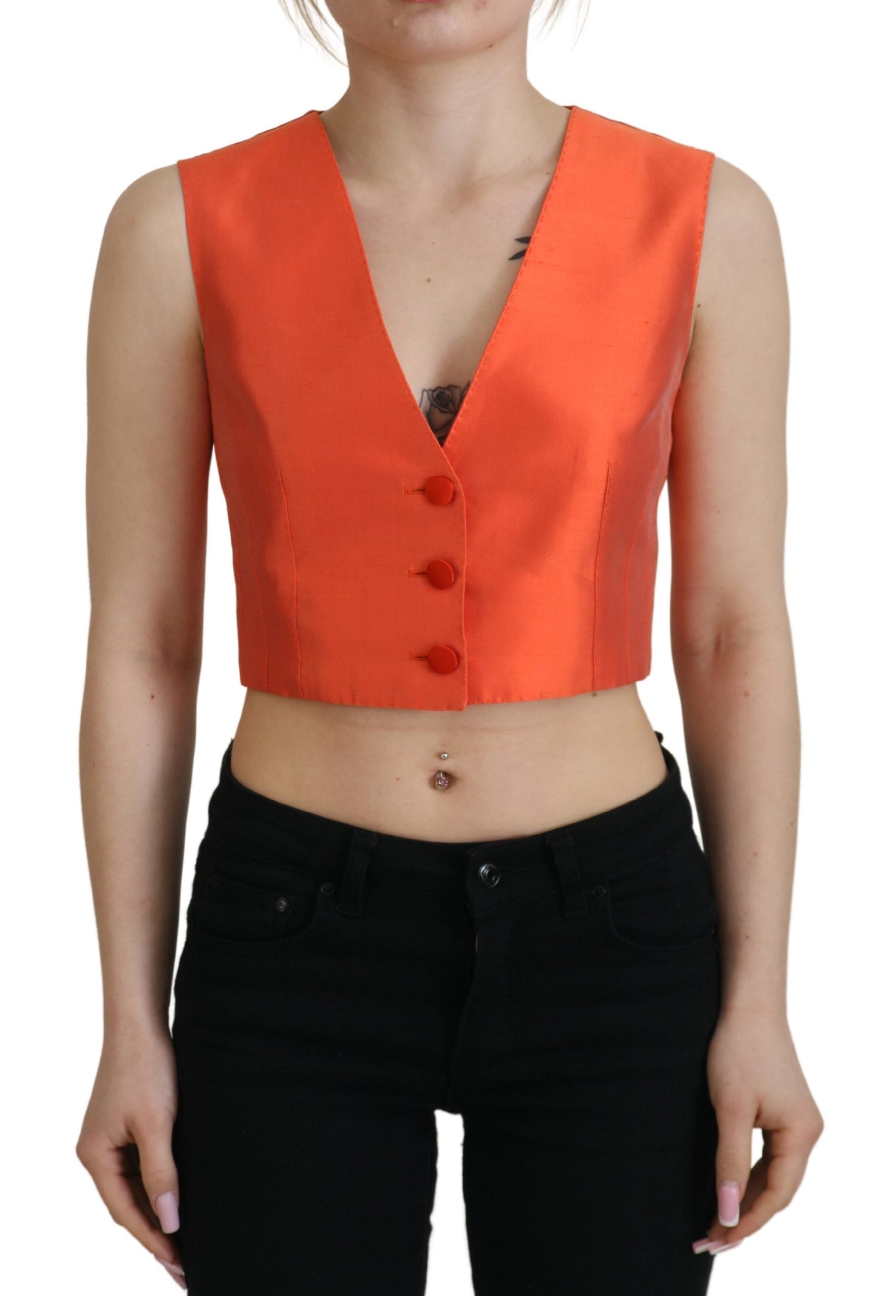 Oranje mouwloos vest cropped vest top