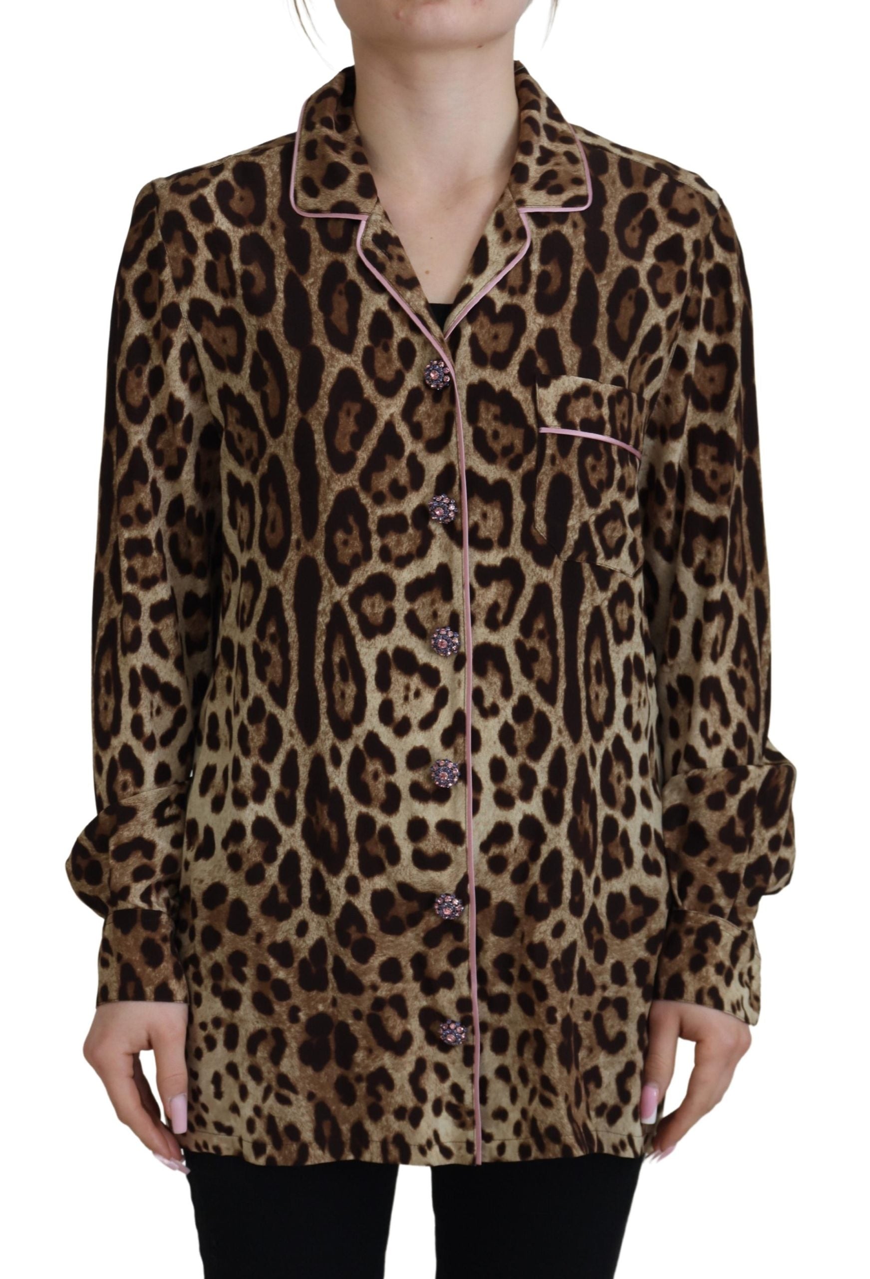 Bruine luipaardprint blouse met lange mouwen