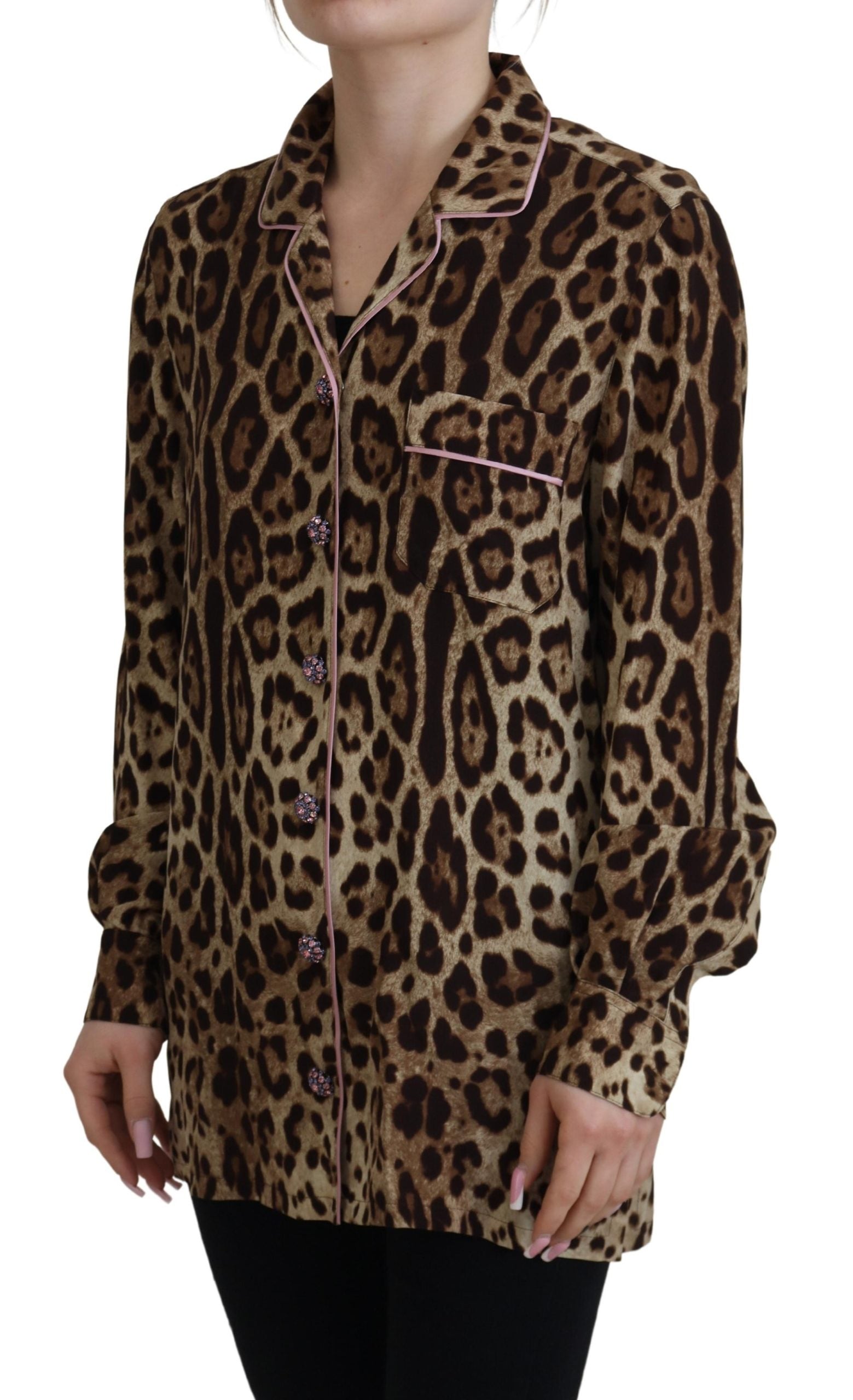 Bruine luipaardprint blouse met lange mouwen