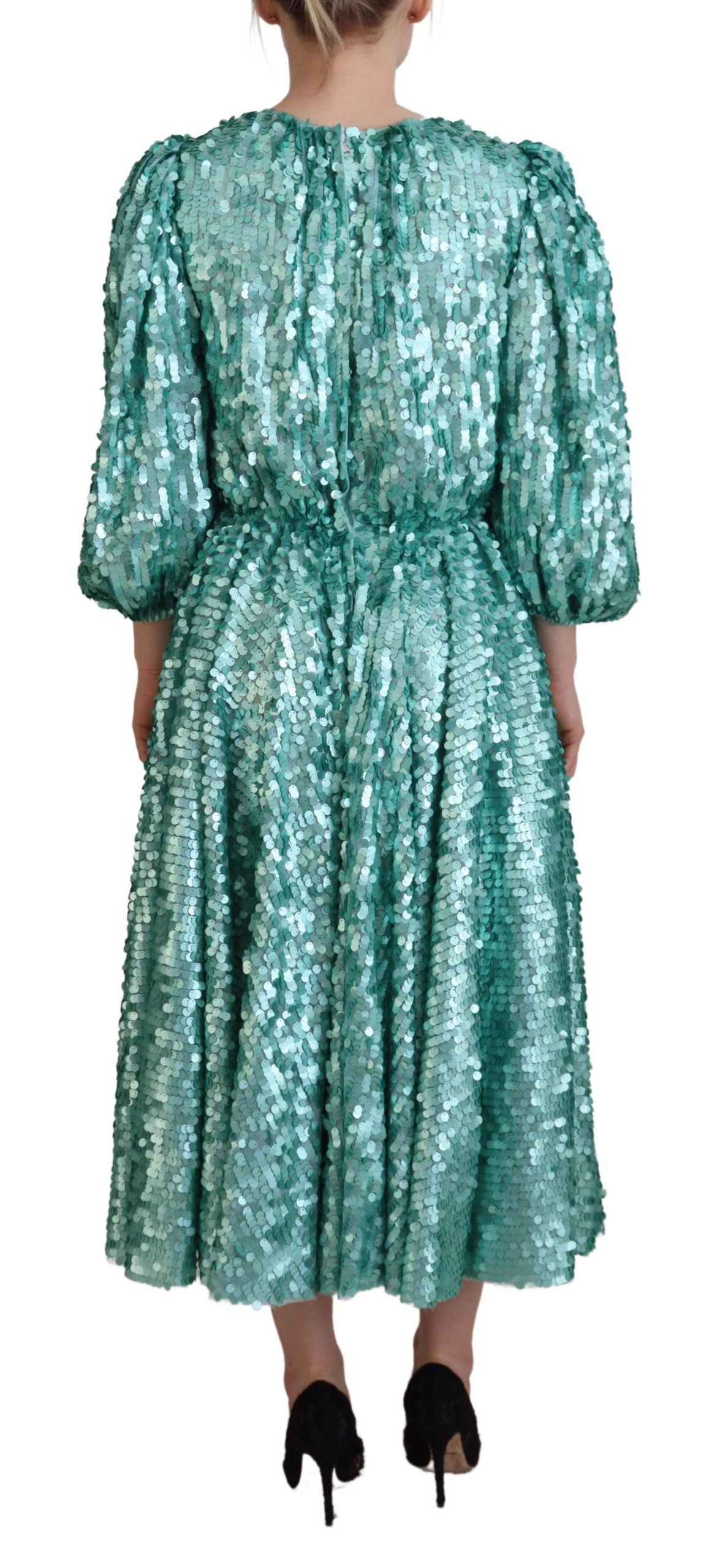 Blauwe geplooide Aline midi-nylonjurk met pailletten