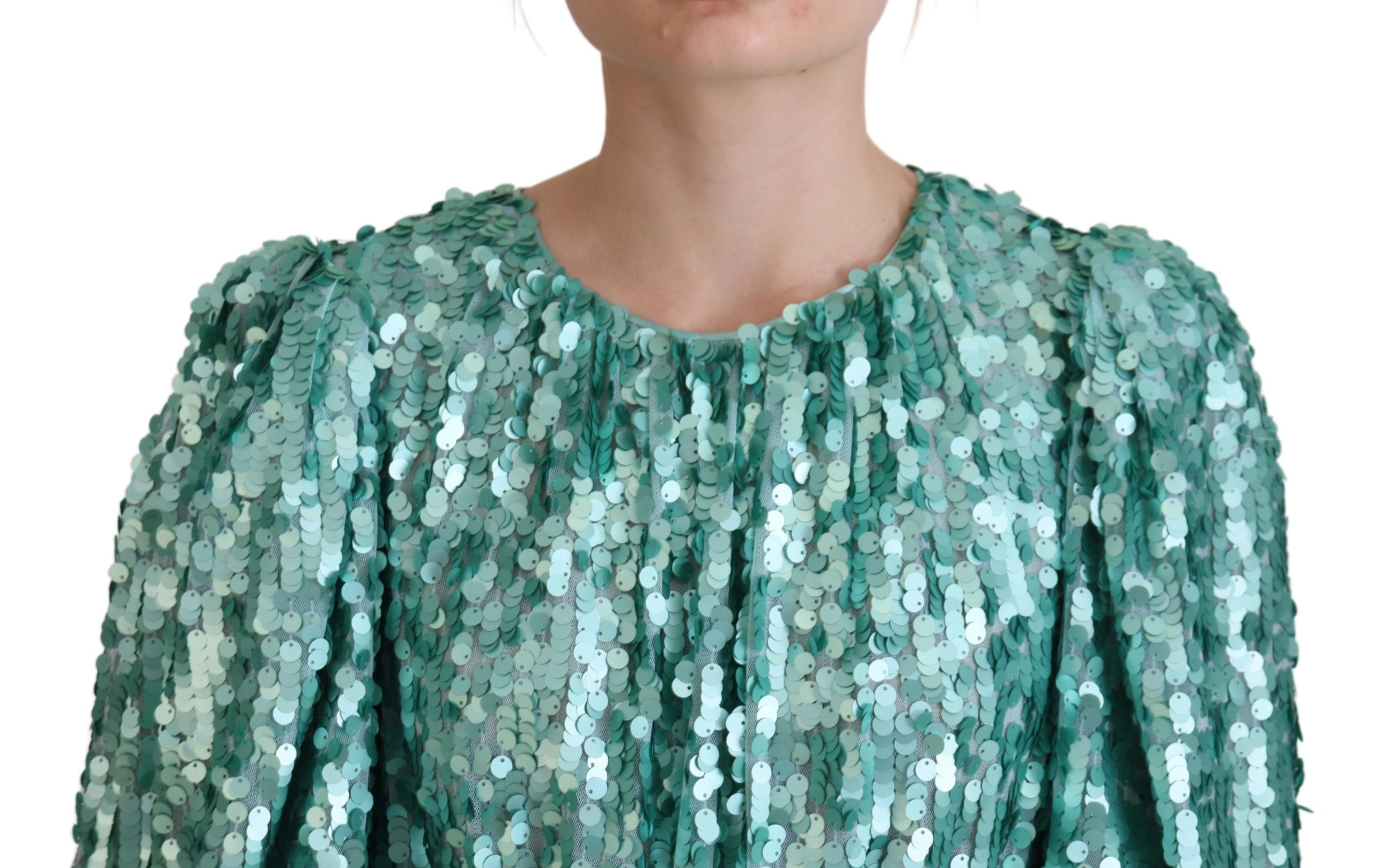 Blauwe geplooide Aline midi-nylonjurk met pailletten
