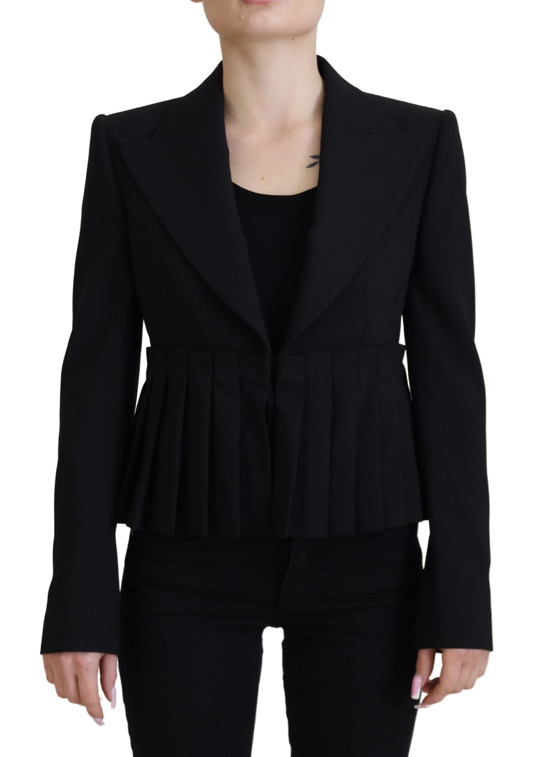 Zwarte enkelrijs blazer wollen jas