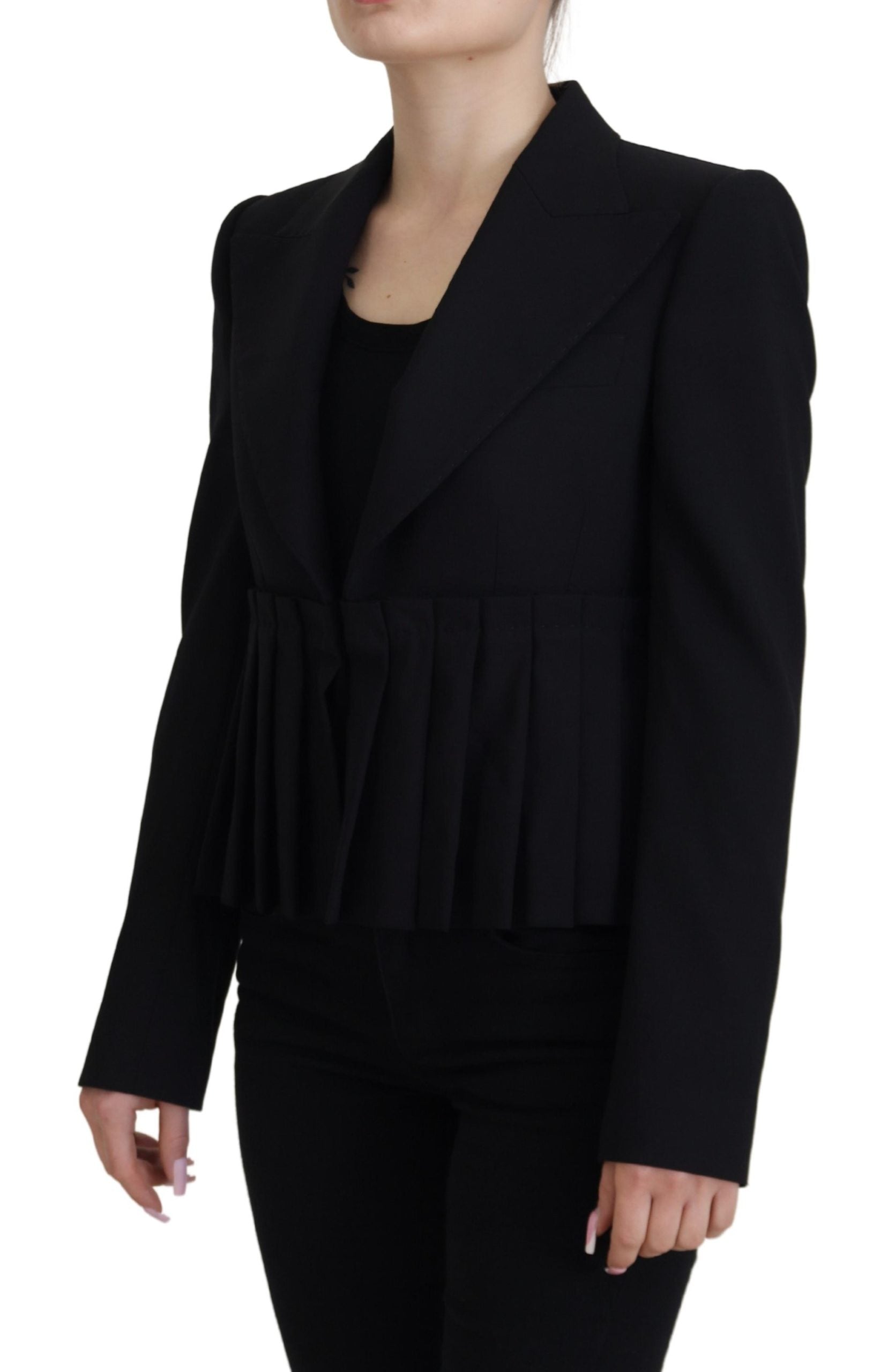 Zwarte enkelrijs blazer wollen jas