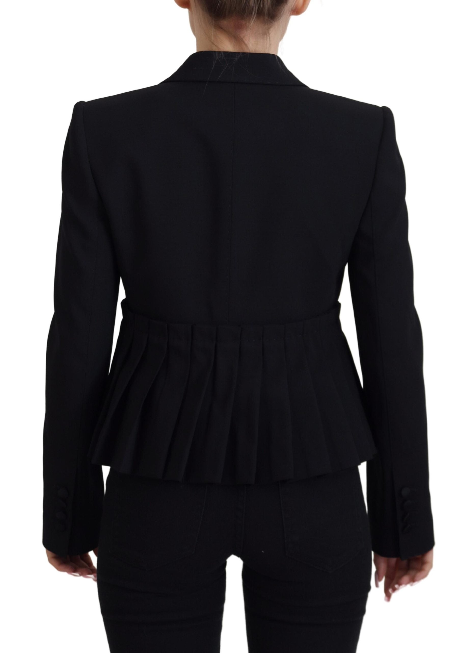 Zwarte enkelrijs blazer wollen jas