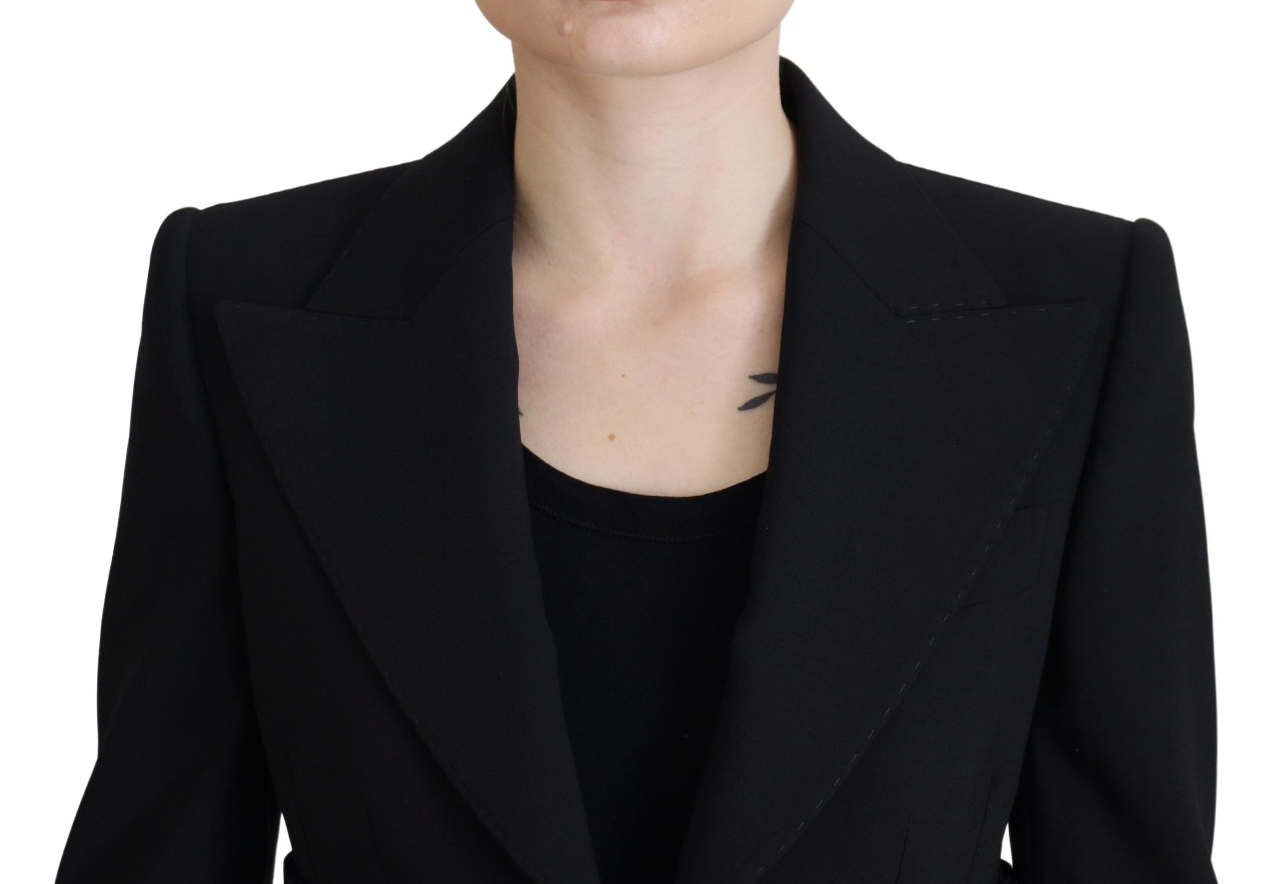 Zwarte enkelrijs blazer wollen jas