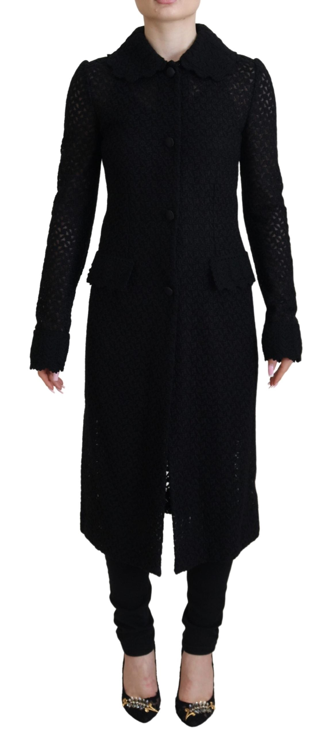 Zwarte lange katoenen blazer met knopen